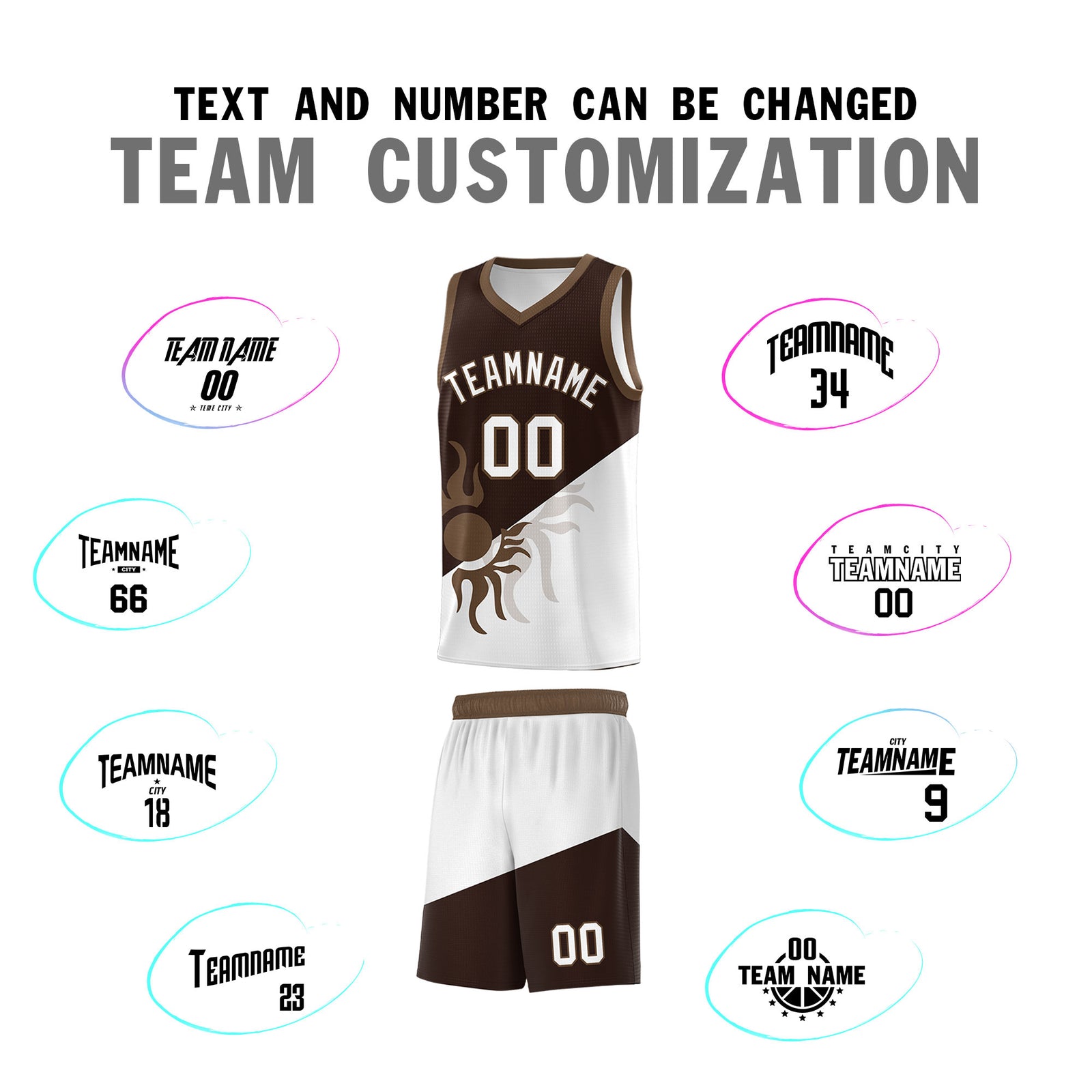 Custom Youth Basketball Jerseys - Brown White Sunburst Design Two Tone Uniforms