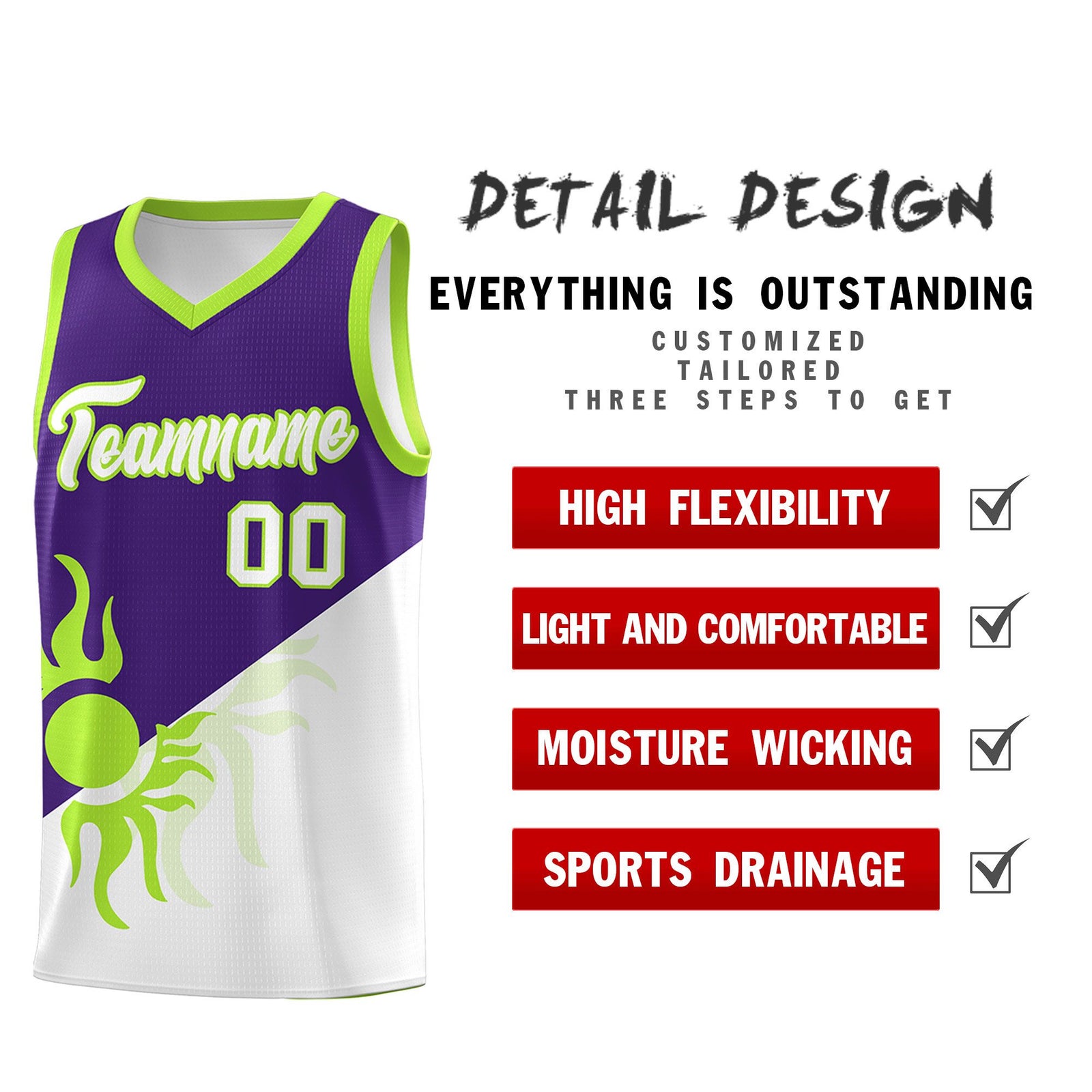 Custom Youth Basketball Jerseys - Purple White Radiant Sun Design Two Tone Uniforms