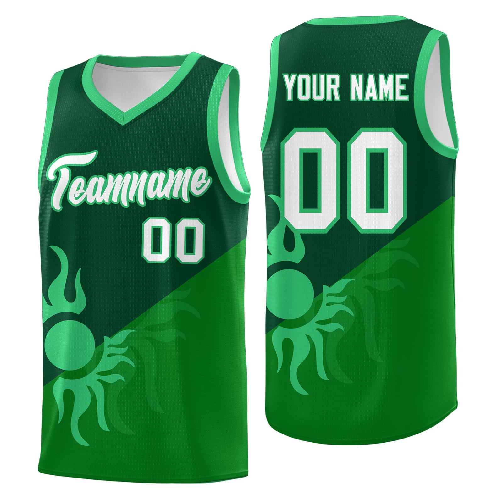 Custom Youth Basketball Jerseys - Kelly Green Kelly Green Sunburst Design Two Tone Uniforms