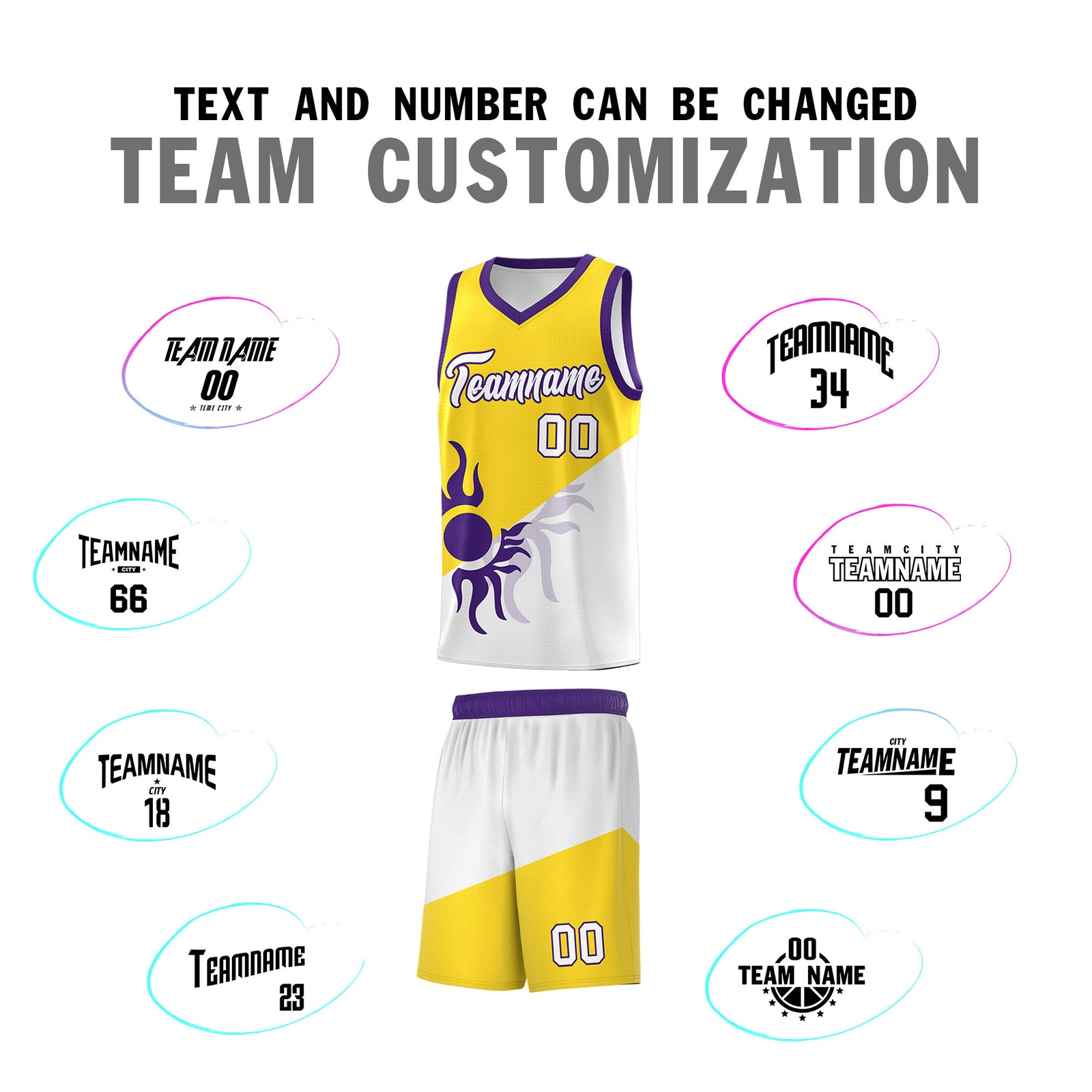 Custom Youth Basketball Jerseys - Gold White Radiant Sun Design Two Tone Uniforms