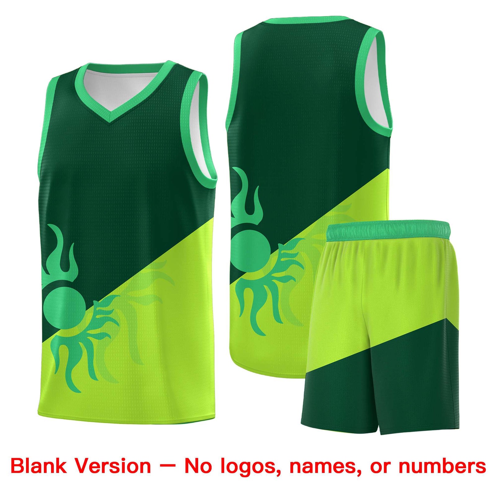 Custom Youth Basketball Jerseys - Kelly Green Neon Green Radiant Sun Design Two Tone Uniforms