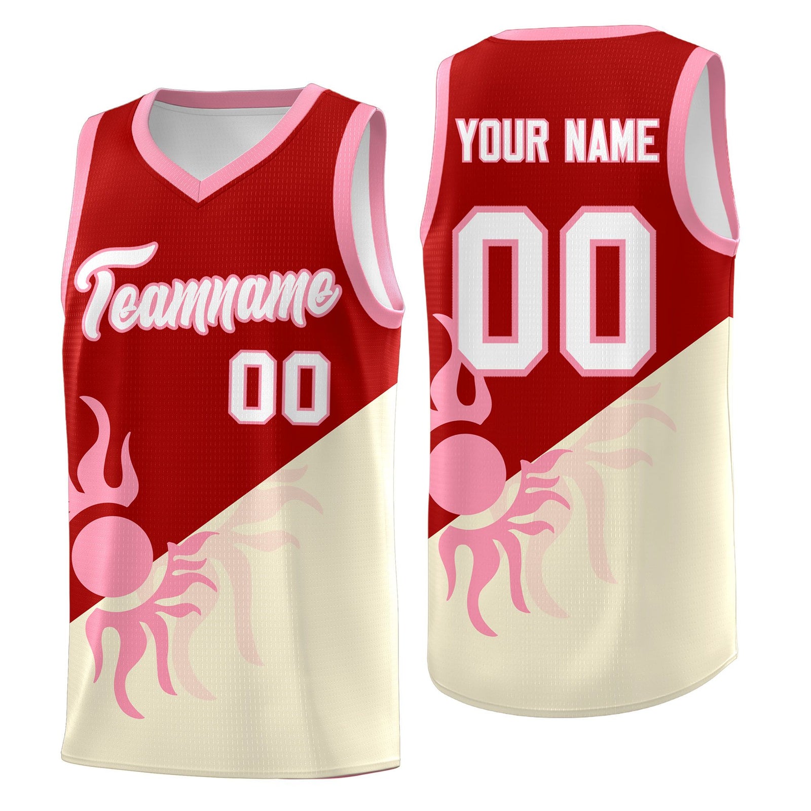 Custom Youth Basketball Jerseys - Red Light Khaki Radiant Sun Design Two Tone Uniforms