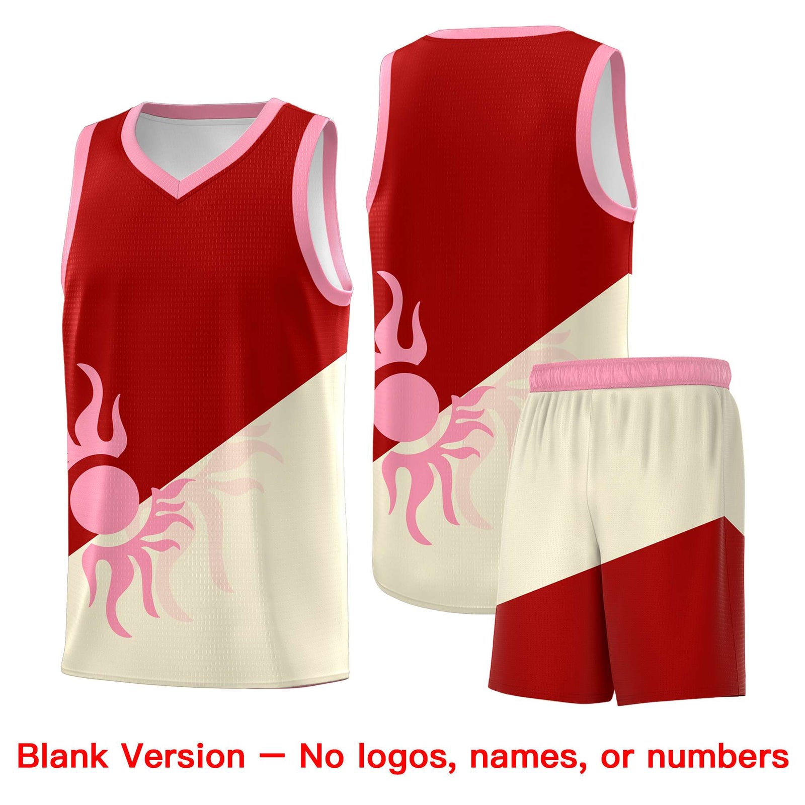 Custom Youth Basketball Jerseys - Red Light Khaki Radiant Sun Design Two Tone Uniforms