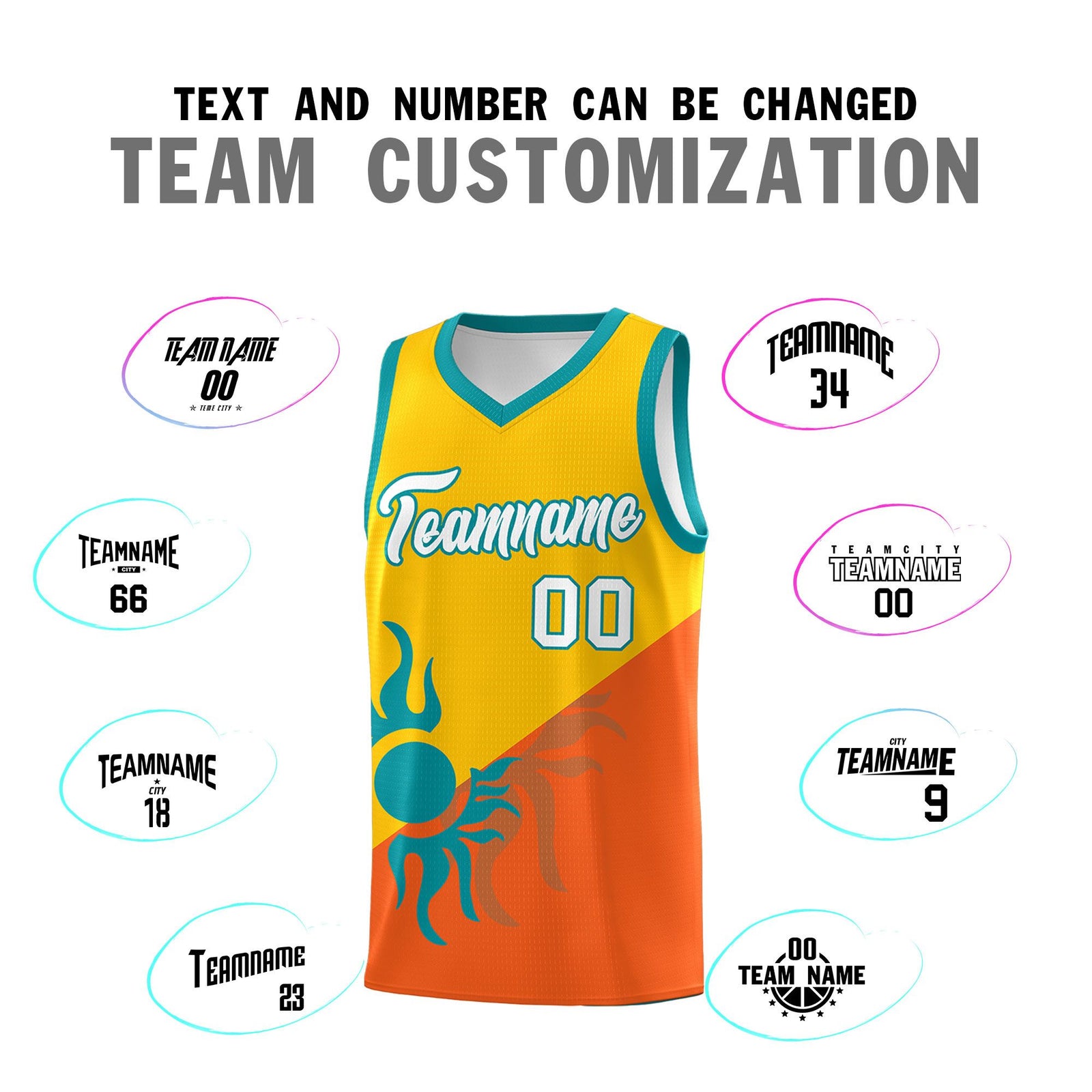 Custom Youth Basketball Jerseys - Yellow Orange Radiant Sun Design Two Tone Uniforms