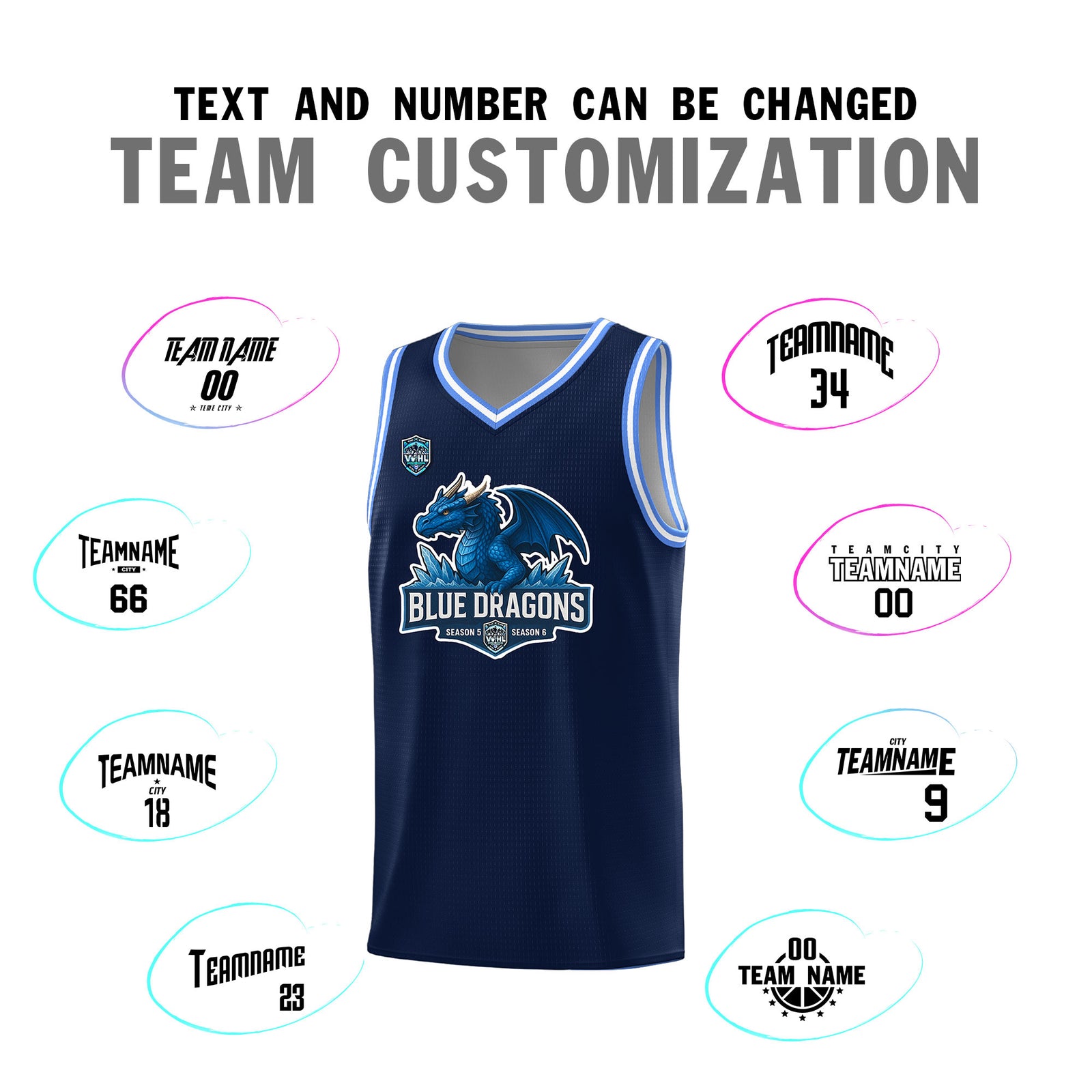 VVHL Navy S7-blue-dragons-1 Tops Basketball Jersey