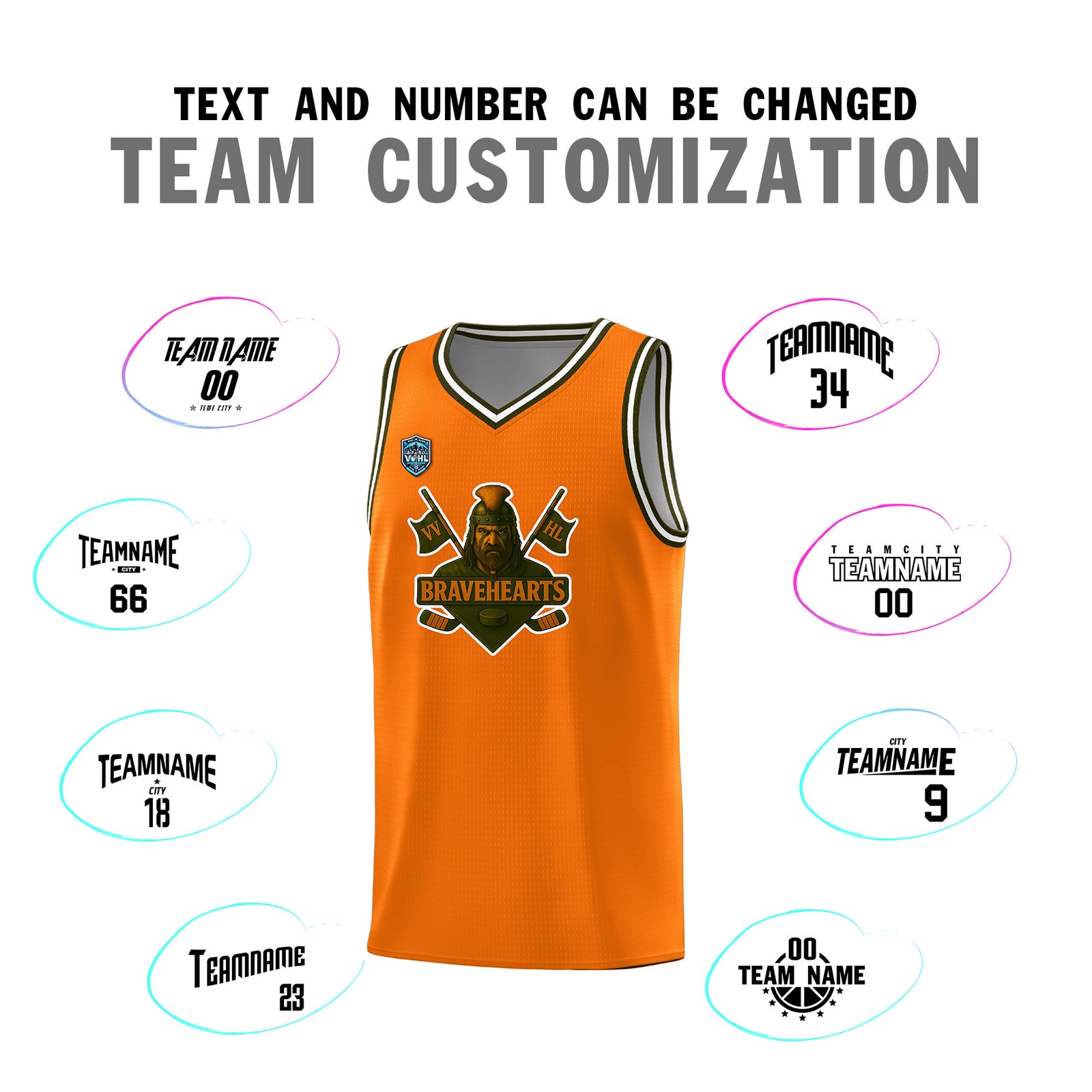VVHL Orange S7-Bravehearts Tops Basketball Jersey