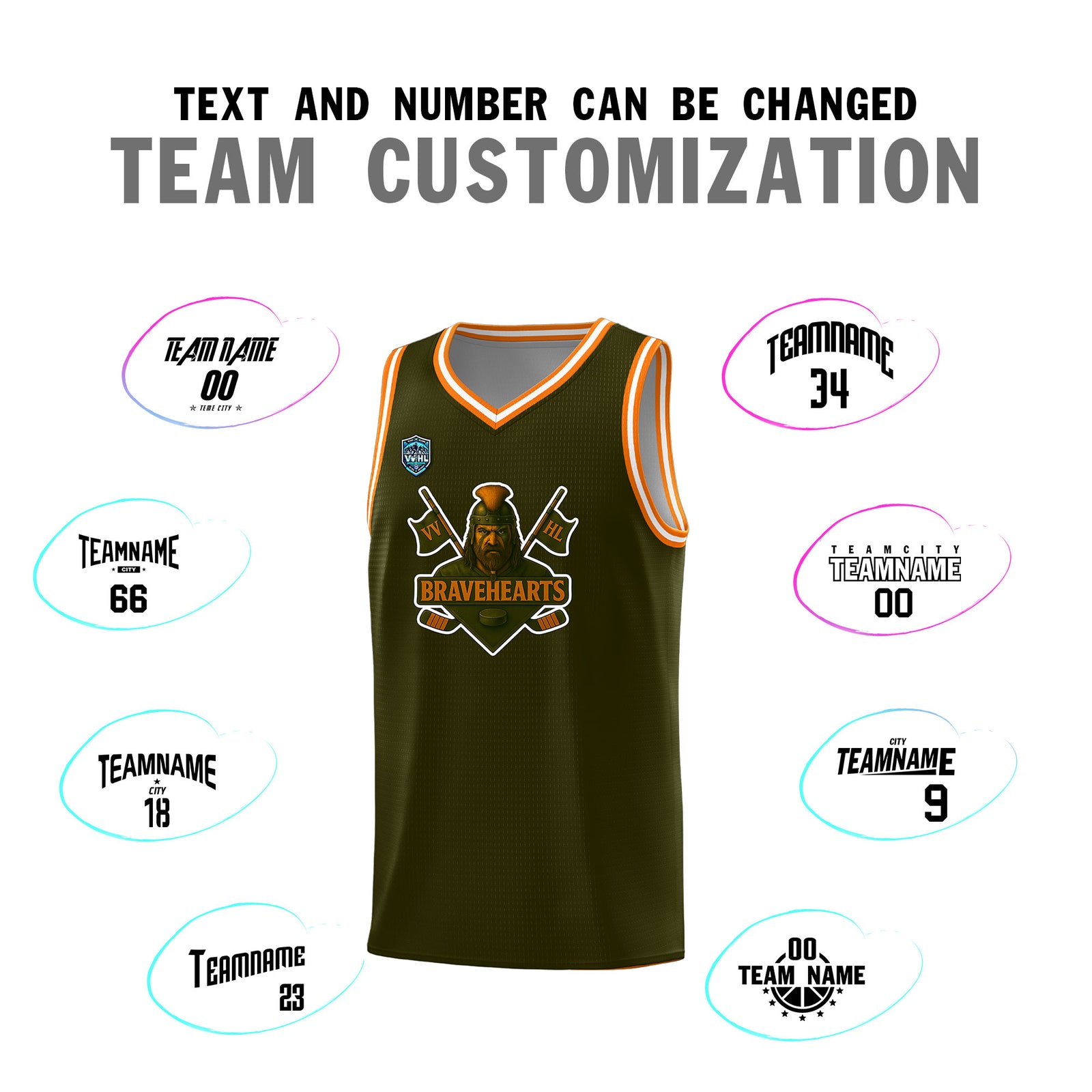 VVHL Olive S7-Bravehearts-1 Tops Basketball Jersey