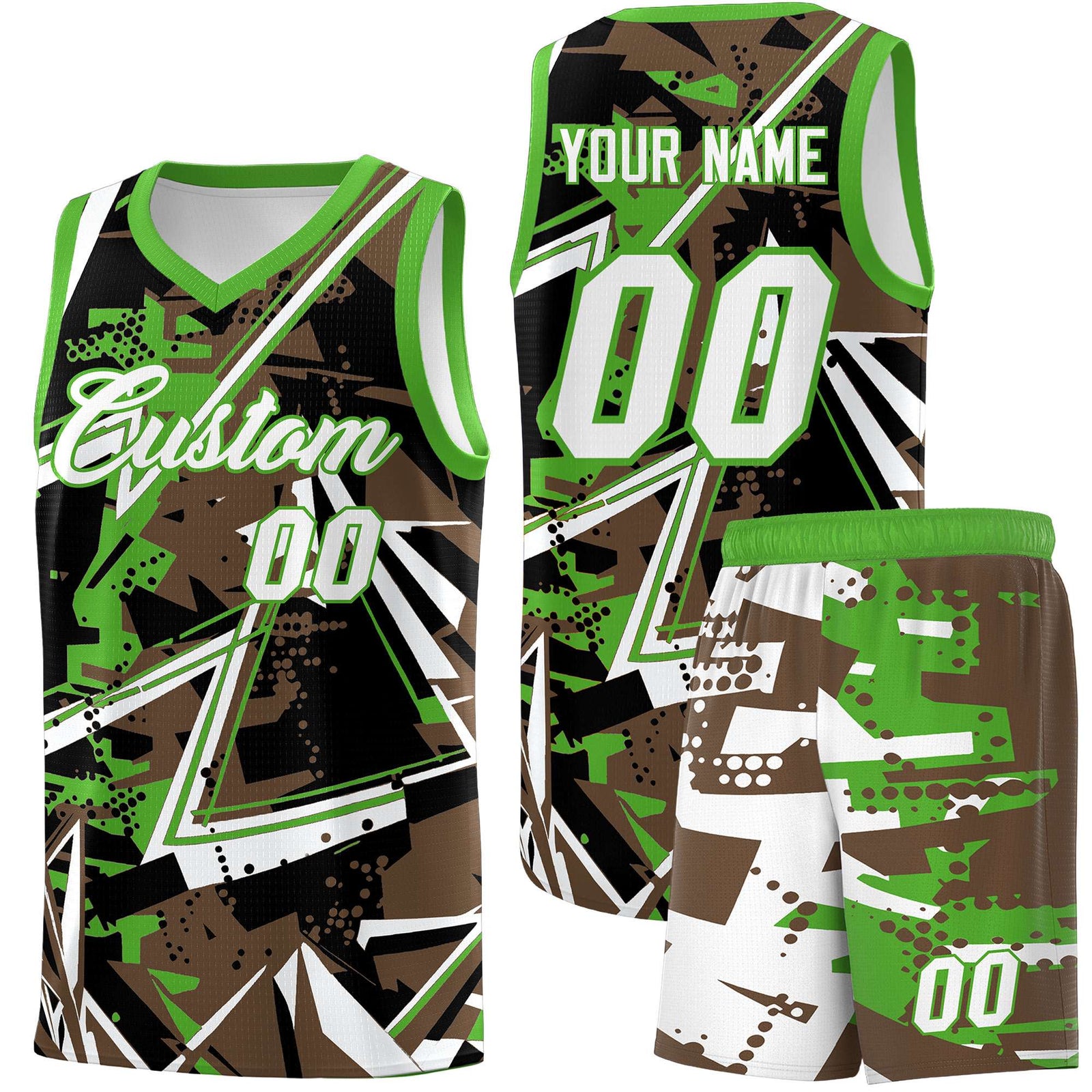 Custom Youth Basketball Jerseys Light Brown Light Green Abstract Graffiti Personalized Street Style Uniform