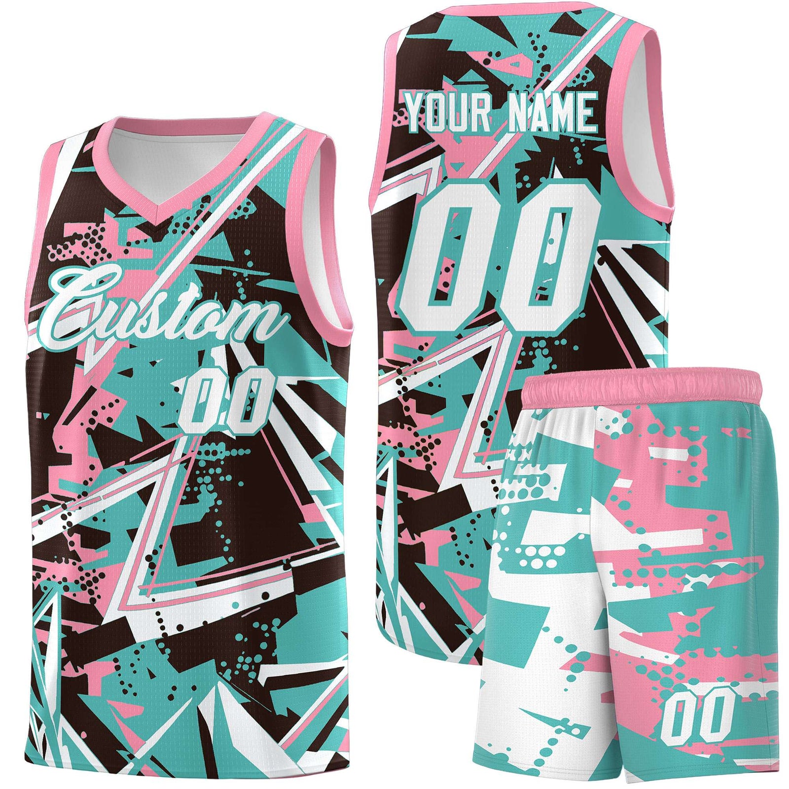 Custom Youth Basketball Jerseys Teal Pink Abstract Graffiti Urban Style Personalized Uniform