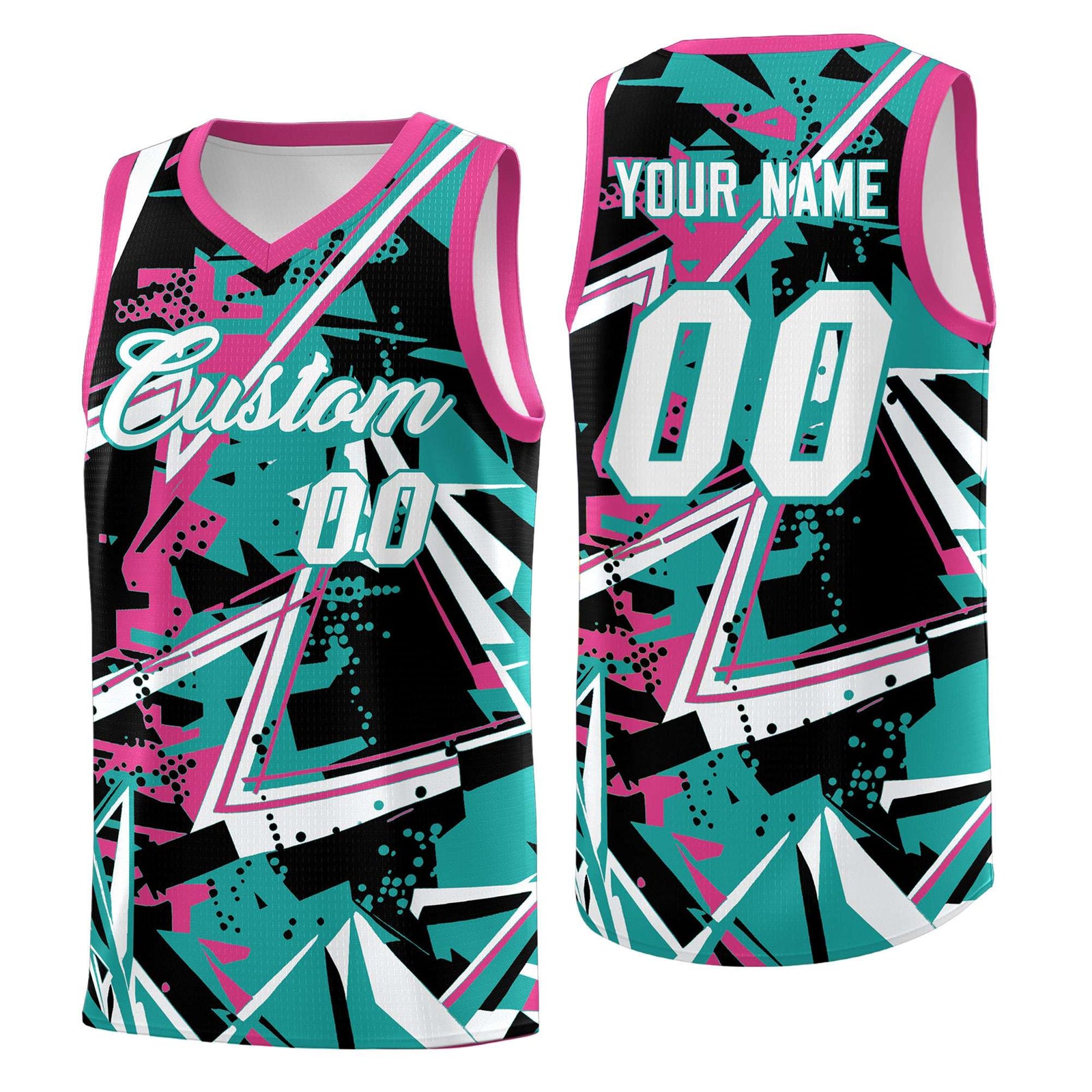 Custom Youth Basketball Jerseys Aqua Rose Red Abstract Graffiti Urban Style Personalized Uniform