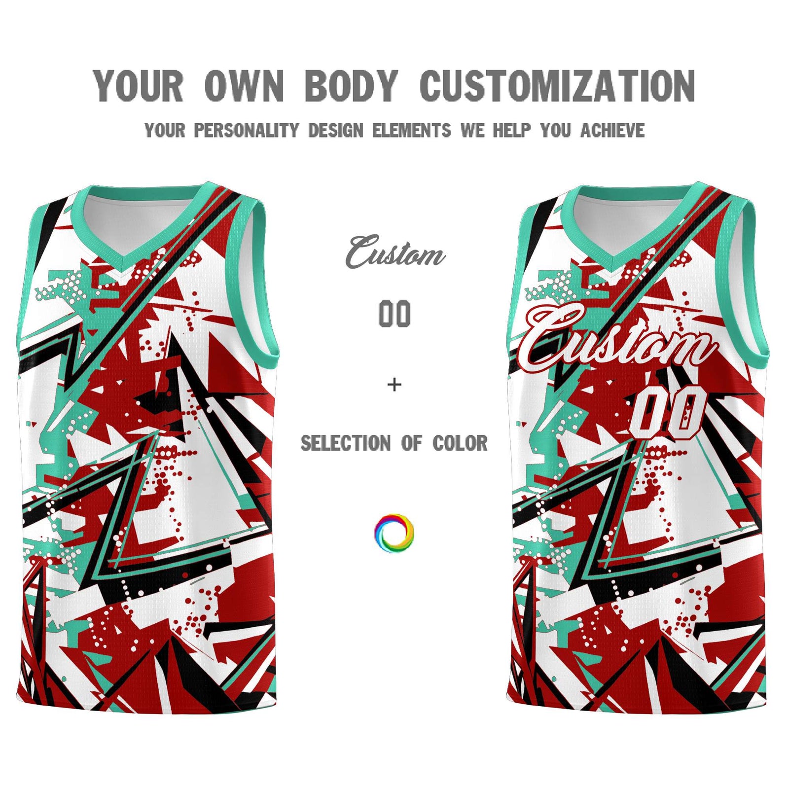 Custom Youth Basketball Jerseys Red Bright Green Abstract Graffiti Personalized Team Name & Number