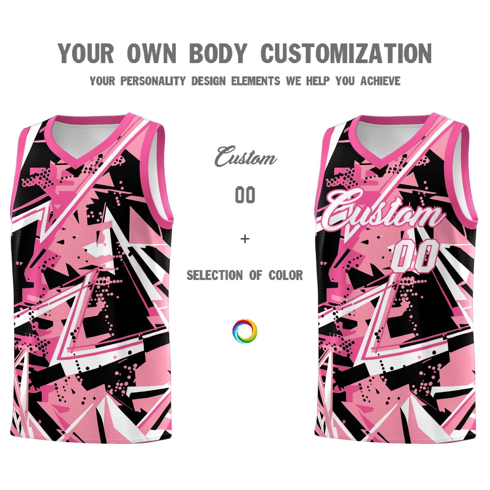 Custom Youth Basketball Jerseys Light Pink Rose Red Abstract Graffiti Personalized Team Name & Number