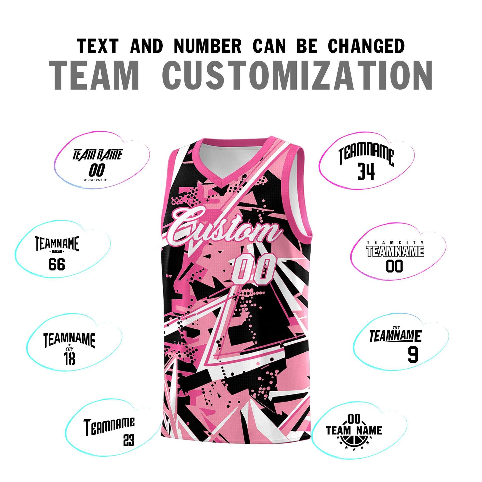 Custom Youth Basketball Jerseys Light Pink Rose Red Abstract Graffiti Personalized Team Name & Number