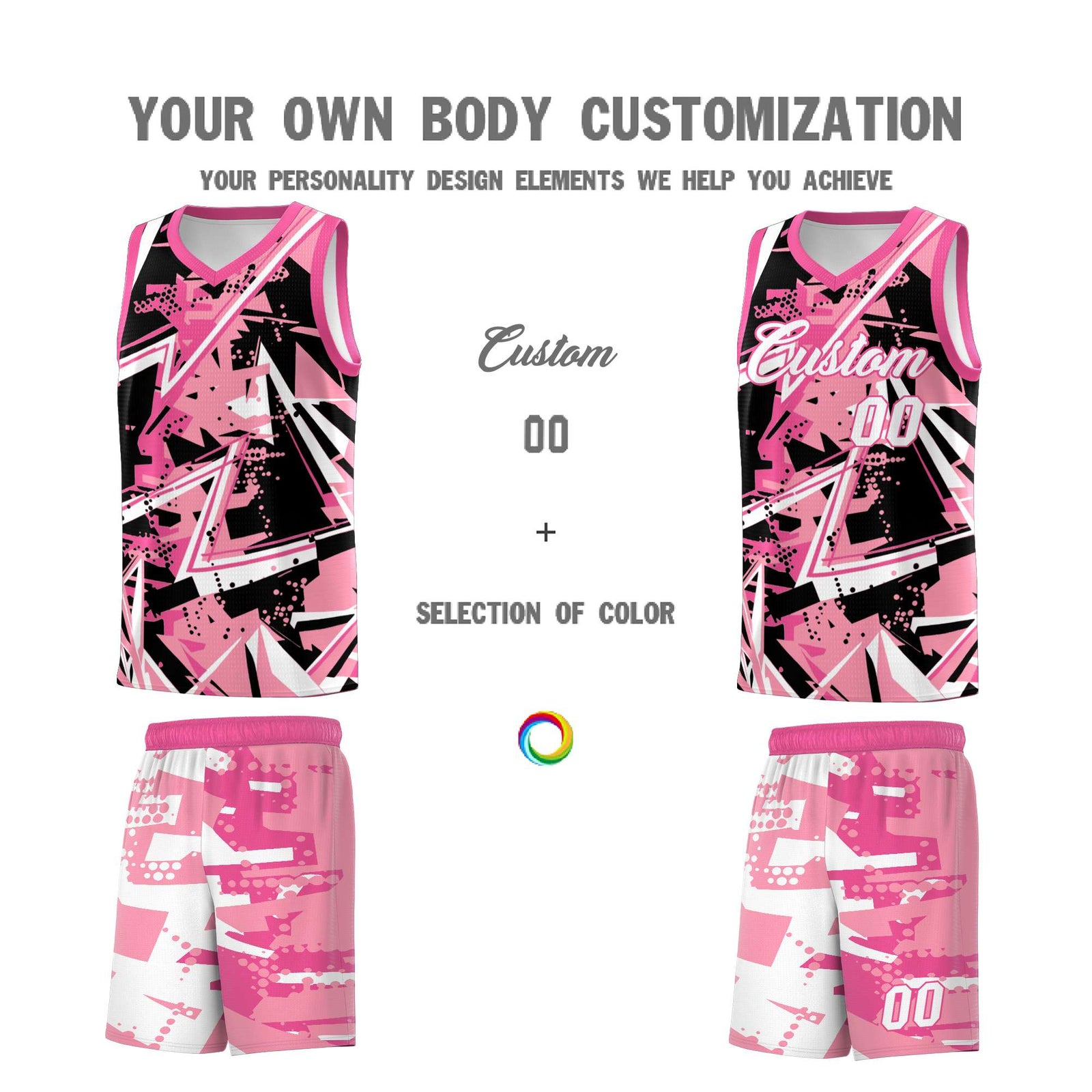 Custom Youth Basketball Jerseys Light Pink Rose Red Abstract Graffiti Personalized Team Name & Number