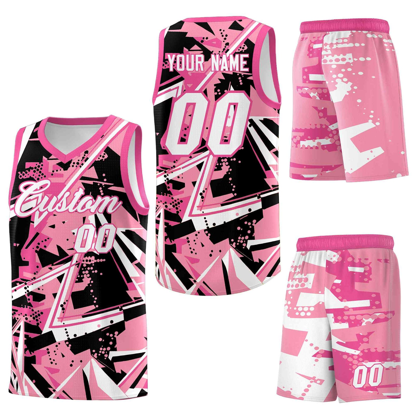 Custom Youth Basketball Jerseys Light Pink Rose Red Abstract Graffiti Personalized Team Name & Number