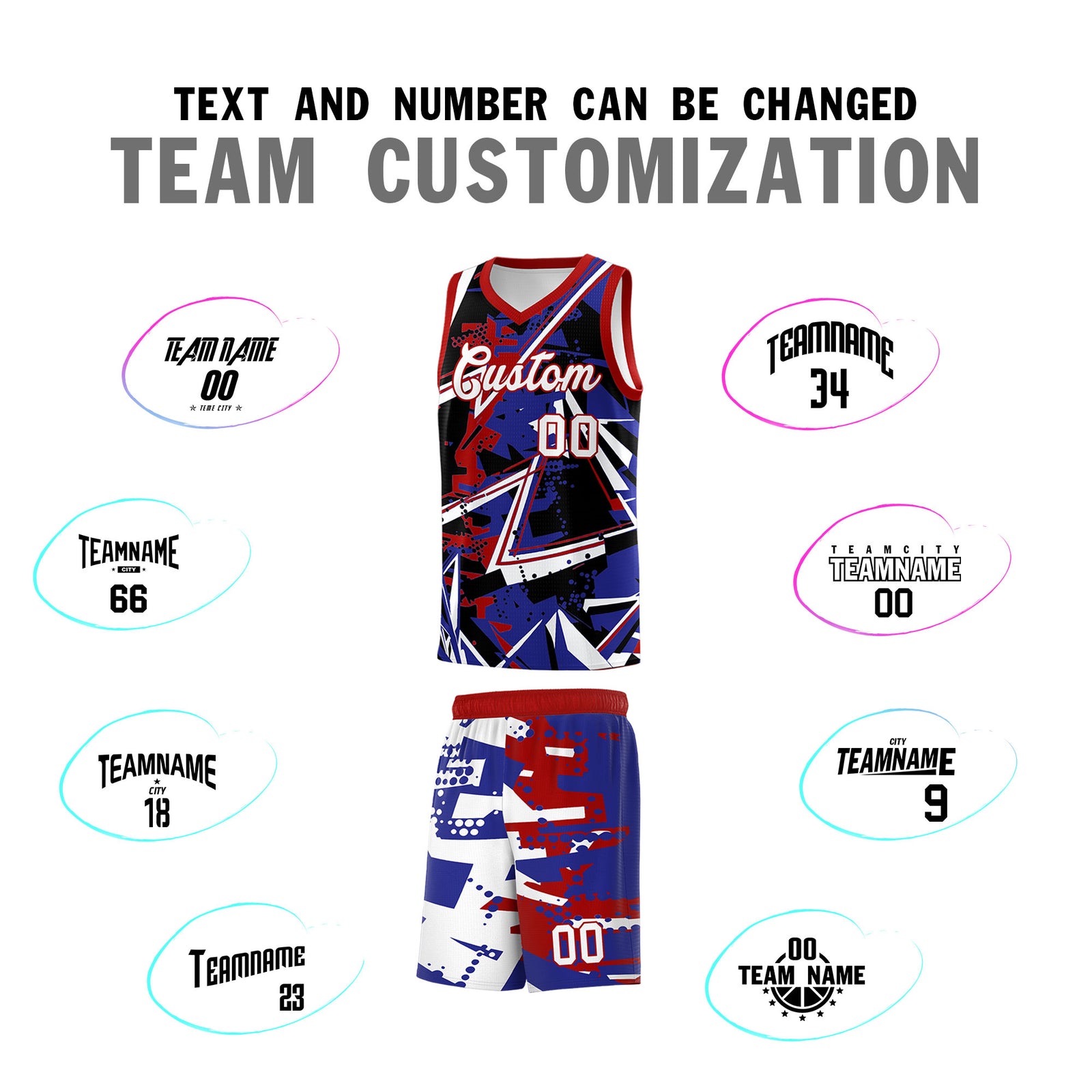 Custom Youth Basketball Jerseys Royal Red Abstract Graffiti Urban Style Personalized Uniform