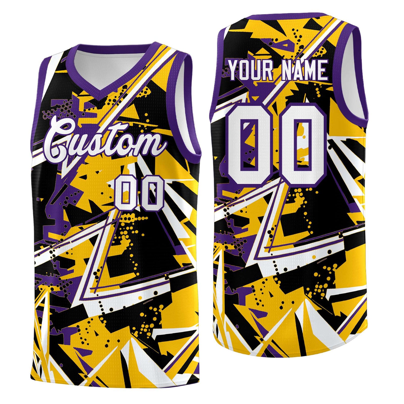 Custom Youth Basketball Jerseys Yellow Purple Abstract Graffiti Personalized Team Name & Number