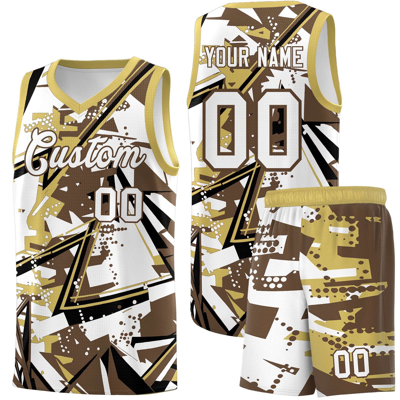 Custom Youth Basketball Jerseys Light Brown Old Gold Abstract Graffiti Personalized Team Name & Number