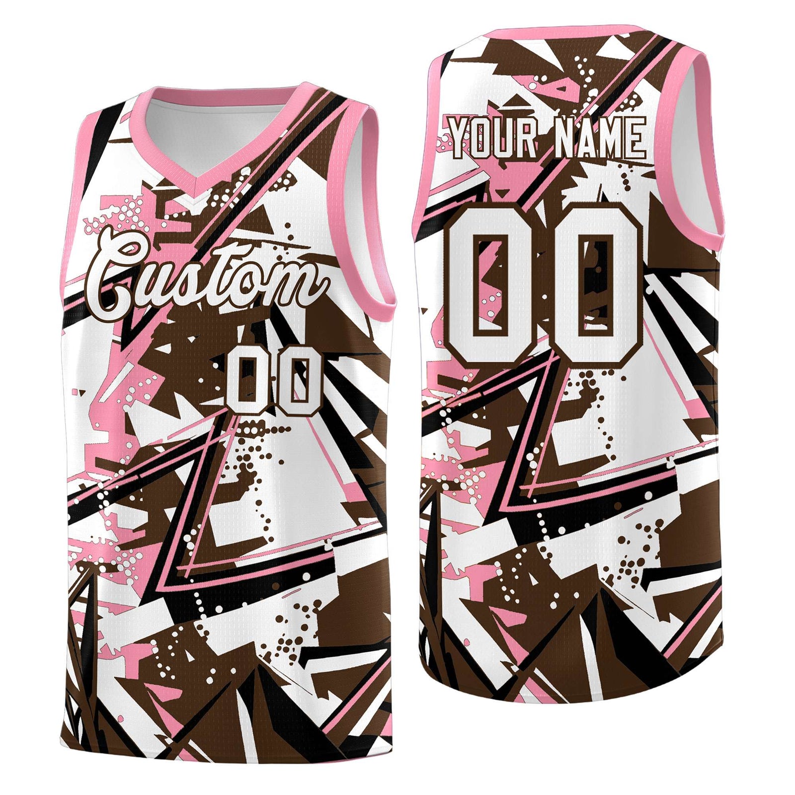 Custom Youth Basketball Jerseys Brown Light Pink Abstract Graffiti Urban Style Personalized Uniform