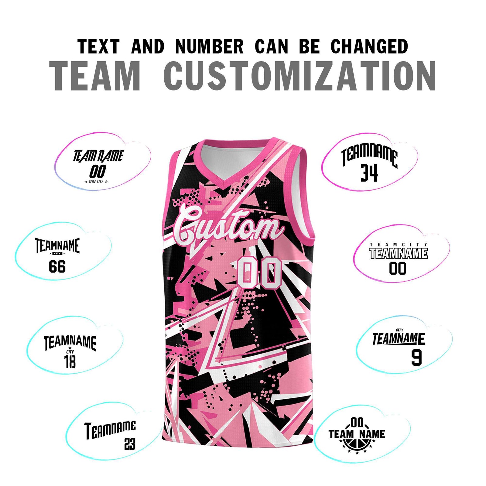 Custom Youth Basketball Jerseys Light Pink Rose Red Abstract Graffiti Personalized Team Name & Number