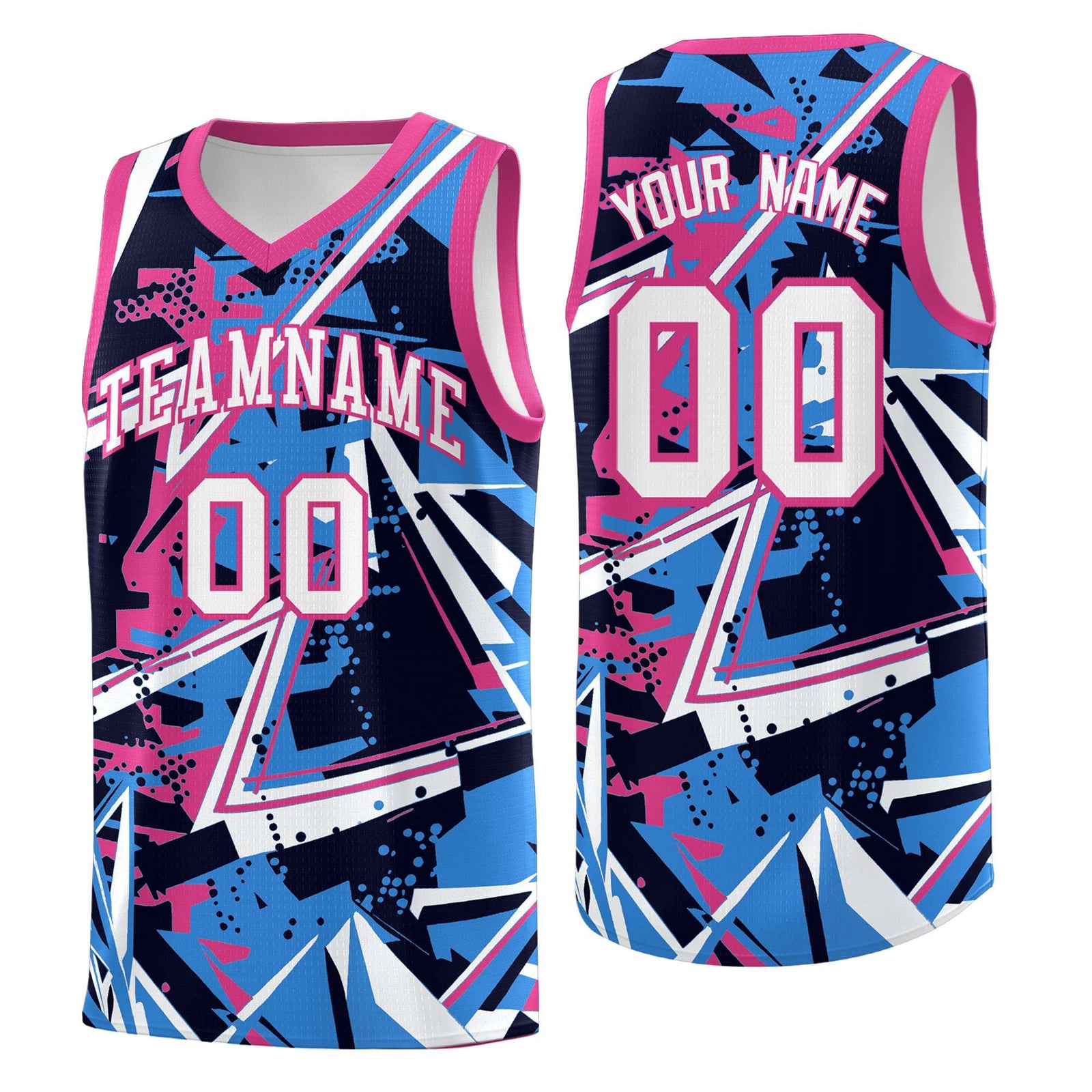 Custom Youth Basketball Jerseys Light Blue Pink Abstract Graffiti Personalized Street Style Uniform