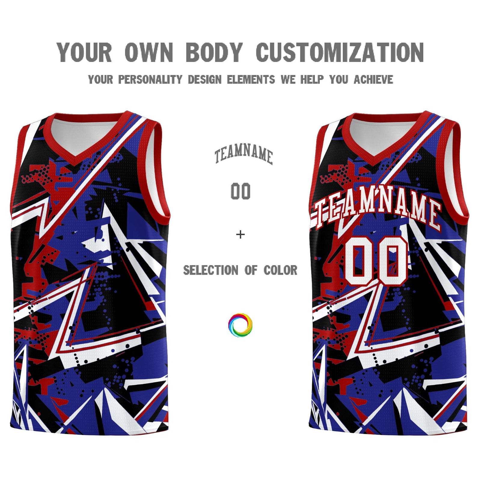 Custom Youth Basketball Jerseys Royal Red Abstract Graffiti Urban Style Personalized Uniform