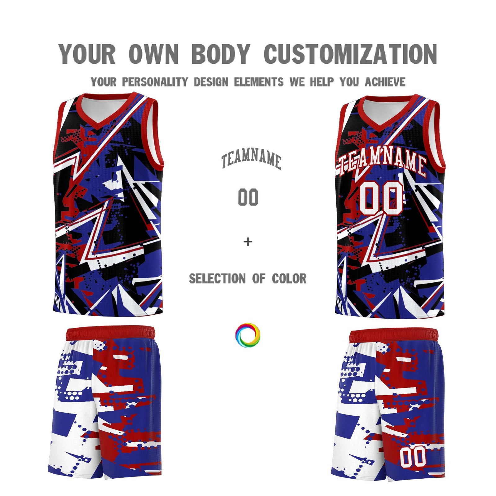 Custom Youth Basketball Jerseys Royal Red Abstract Graffiti Urban Style Personalized Uniform