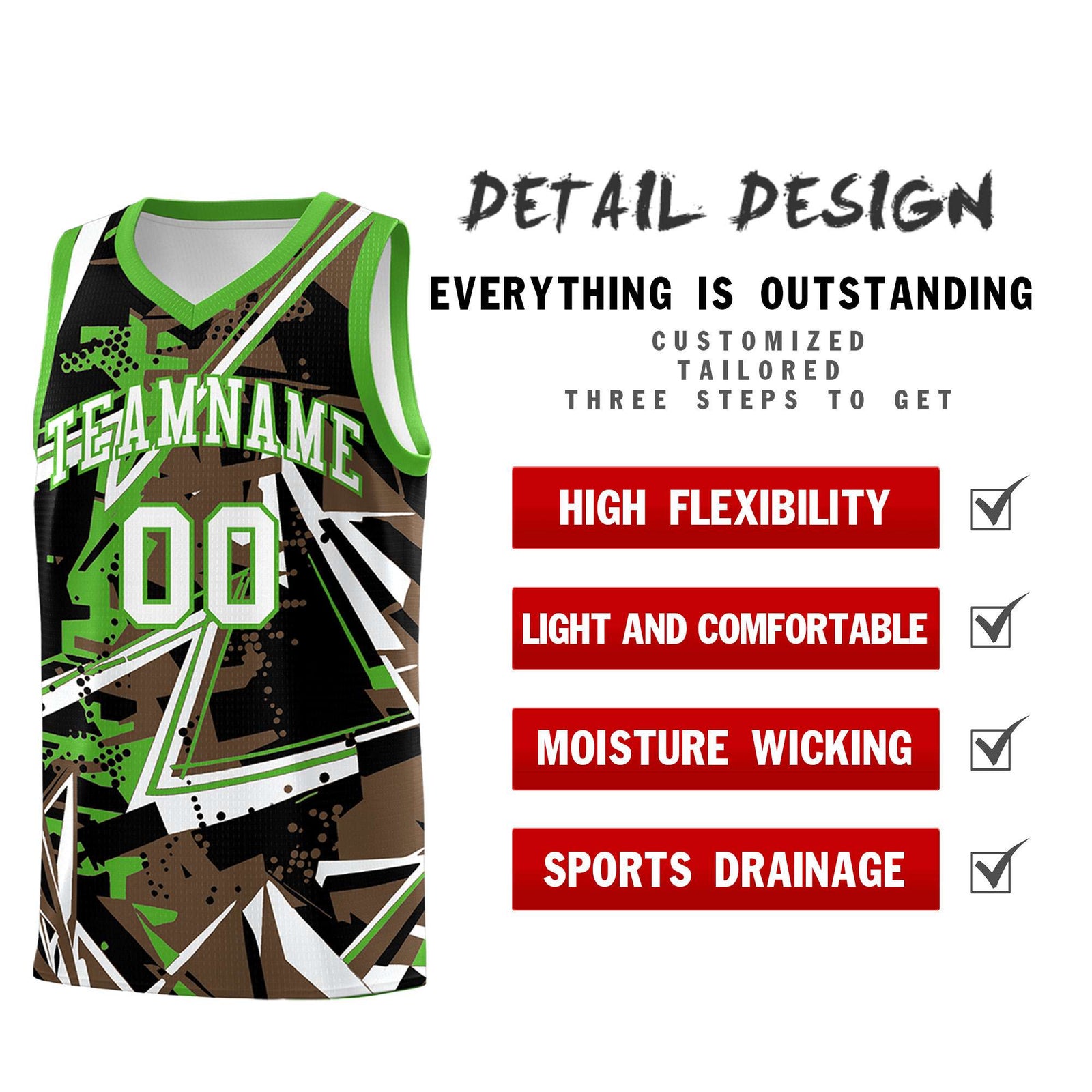 Custom Youth Basketball Jerseys Light Brown Light Green Abstract Graffiti Personalized Street Style Uniform