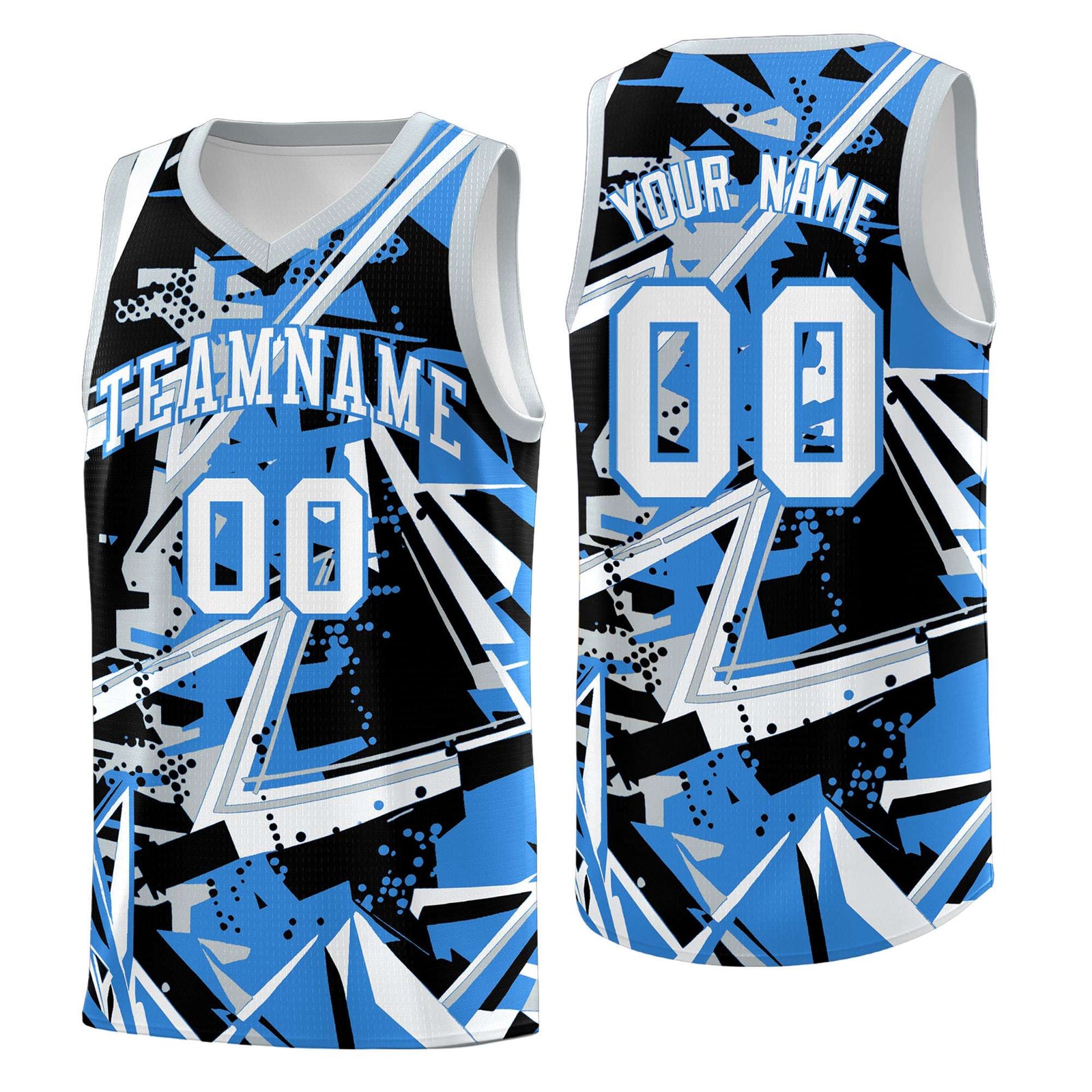 Custom Youth Basketball Jerseys Light Blue Silver Abstract Graffiti Personalized Team Name & Number