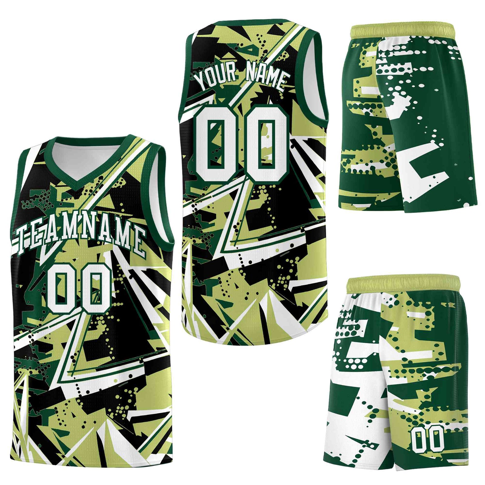Custom Youth Basketball Jerseys Champagne Kelly Green Abstract Graffiti Urban Style Personalized Uniform
