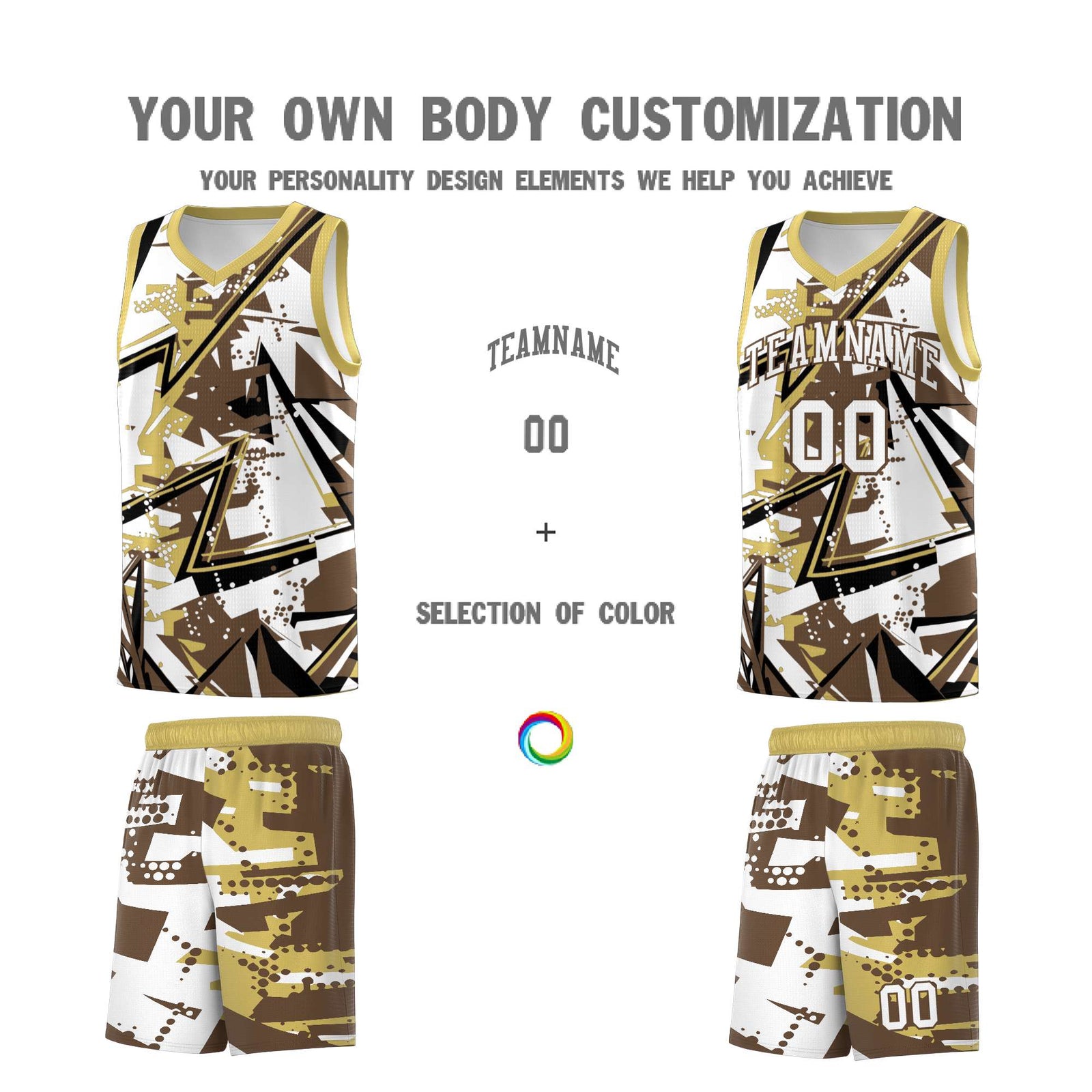 Custom Youth Basketball Jerseys Light Brown Old Gold Abstract Graffiti Personalized Team Name & Number