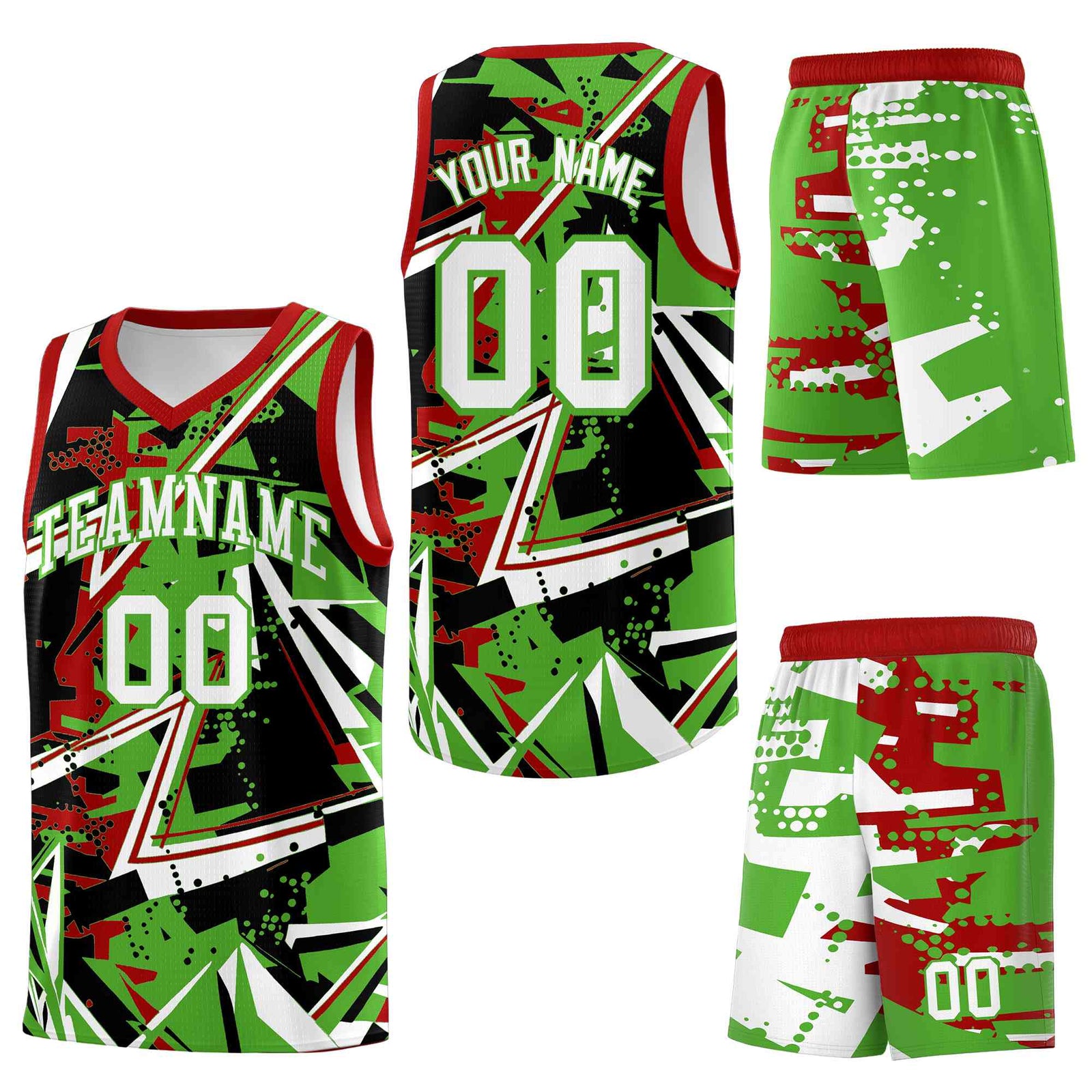 Custom Youth Basketball Jerseys Light Green Red Abstract Graffiti Urban Style Personalized Uniform