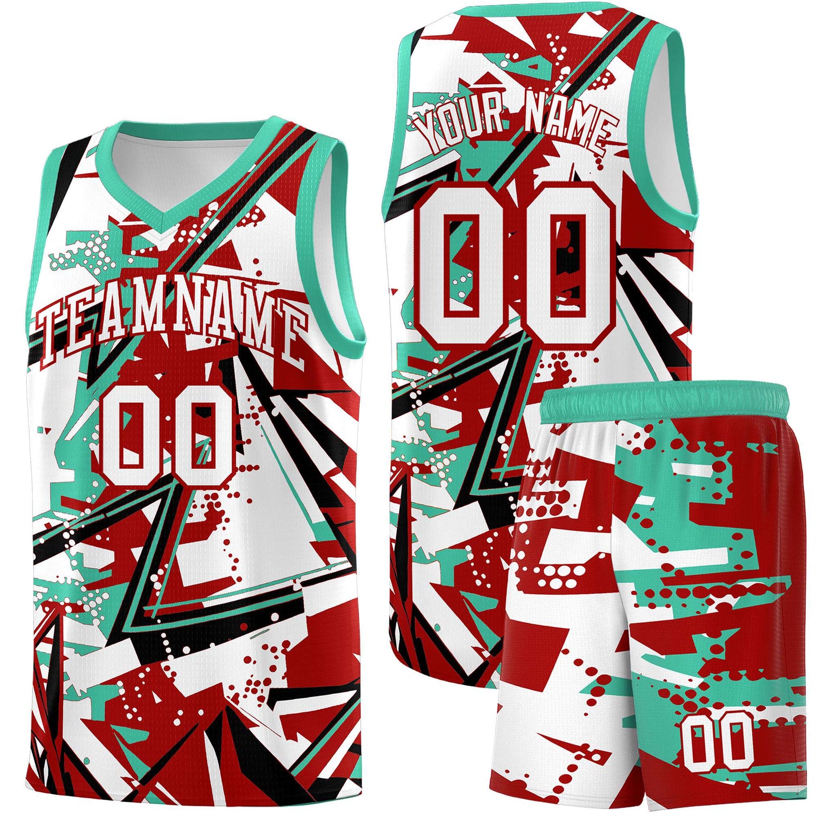 Custom Youth Basketball Jerseys Red Bright Green Abstract Graffiti Personalized Team Name & Number