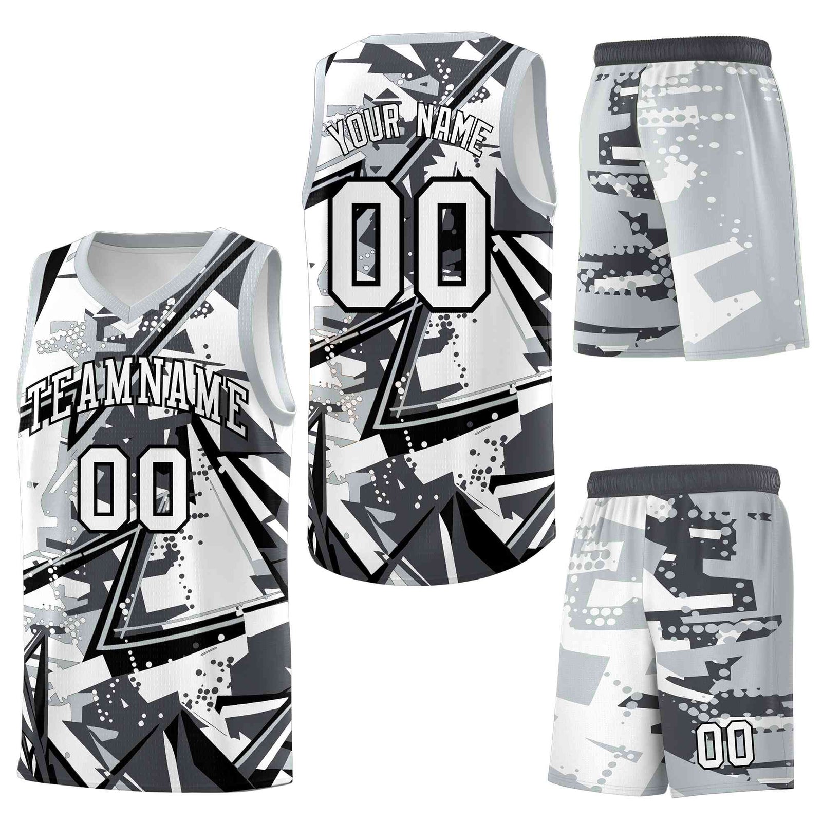 Custom Youth Basketball Jerseys Gray Silver Abstract Graffiti Personalized Team Name & Number