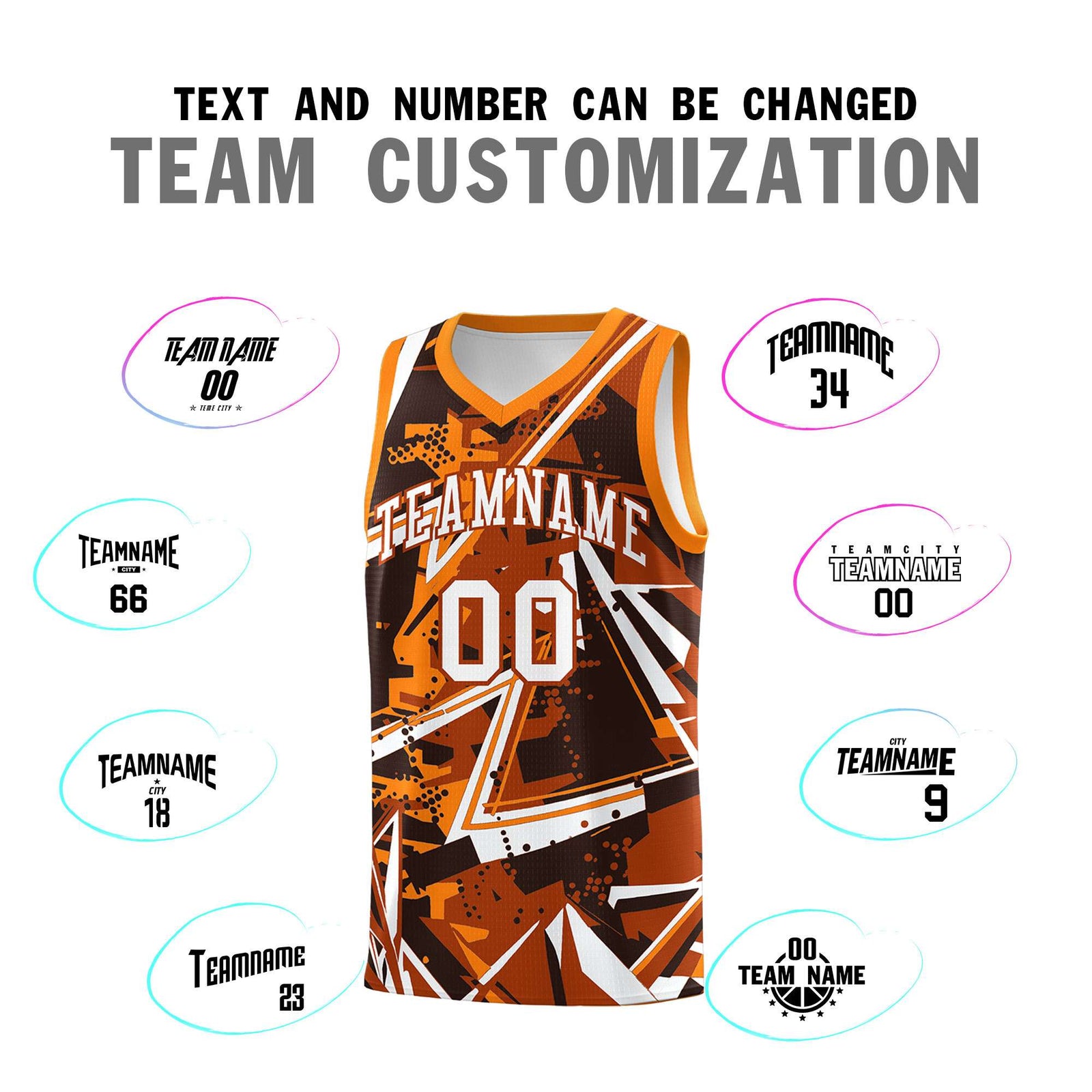 Custom Youth Basketball Jerseys Dark Orange Orange Abstract Graffiti Personalized Street Style Uniform
