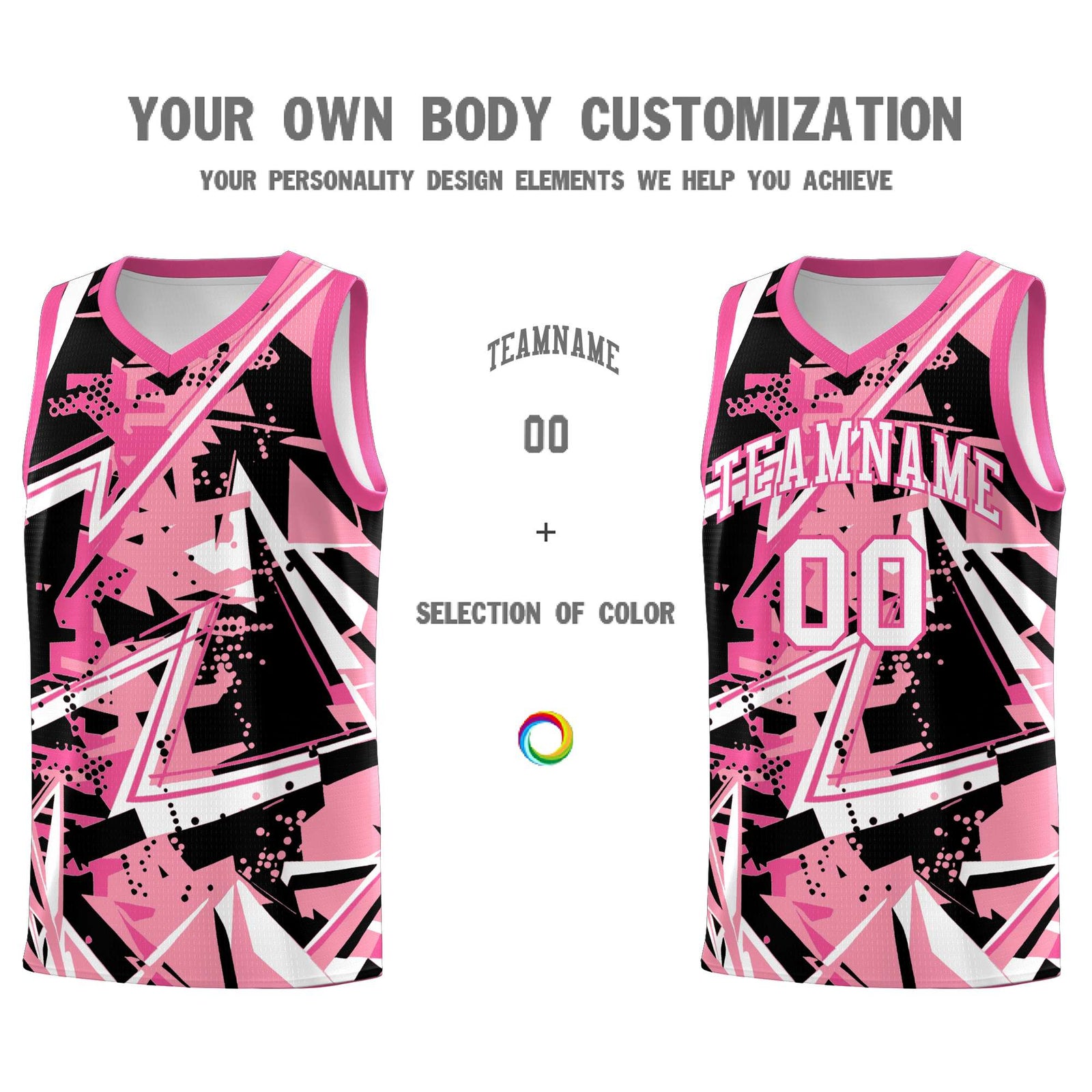 Custom Youth Basketball Jerseys Light Pink Rose Red Abstract Graffiti Personalized Team Name & Number