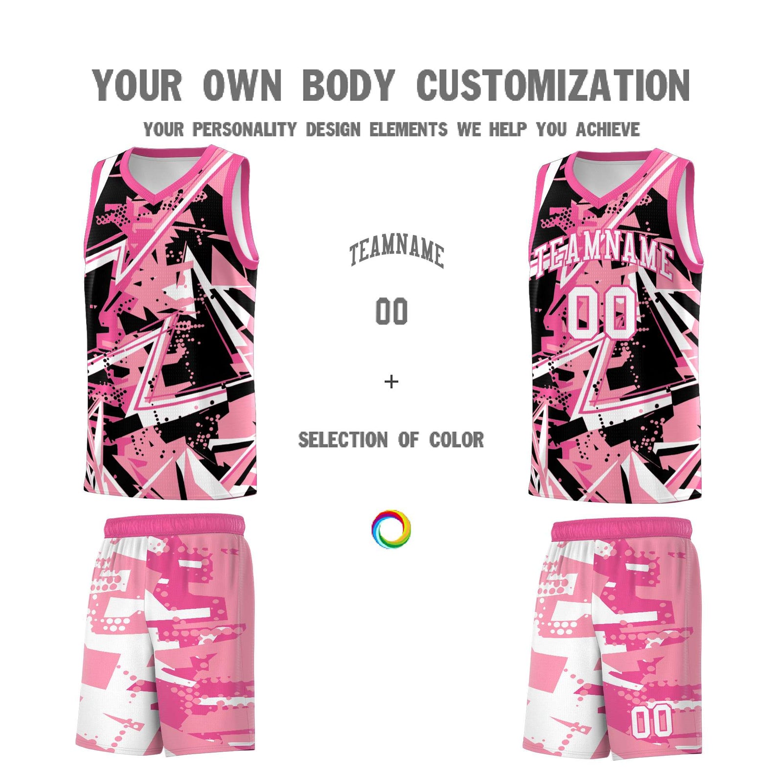 Custom Youth Basketball Jerseys Light Pink Rose Red Abstract Graffiti Personalized Team Name & Number