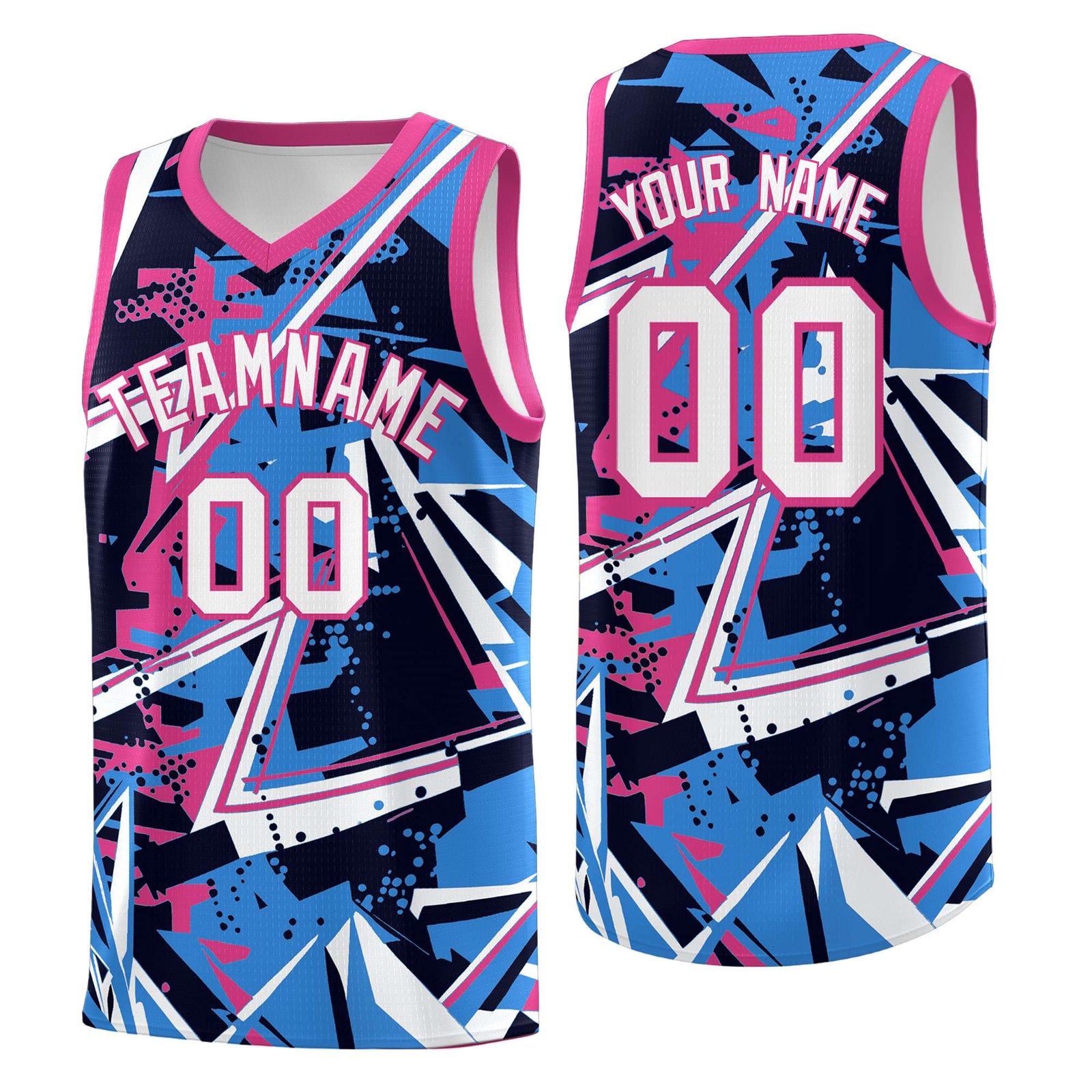 Custom Youth Basketball Jerseys Light Blue Pink Abstract Graffiti Personalized Street Style Uniform