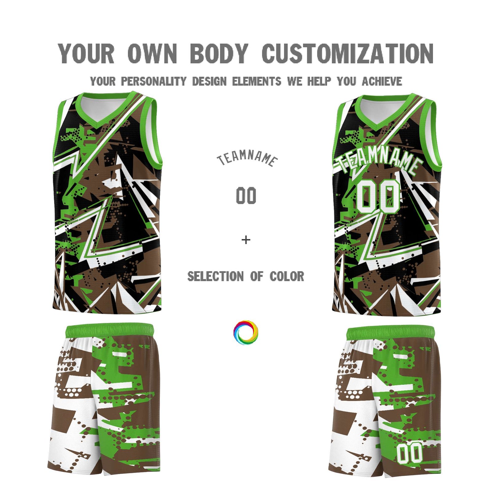 Custom Youth Basketball Jerseys Light Brown Light Green Abstract Graffiti Personalized Street Style Uniform