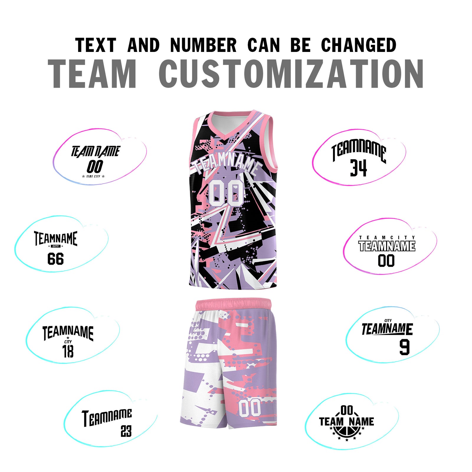 Custom Youth Basketball Jerseys Light Purple Pink Abstract Graffiti Personalized Team Name & Number