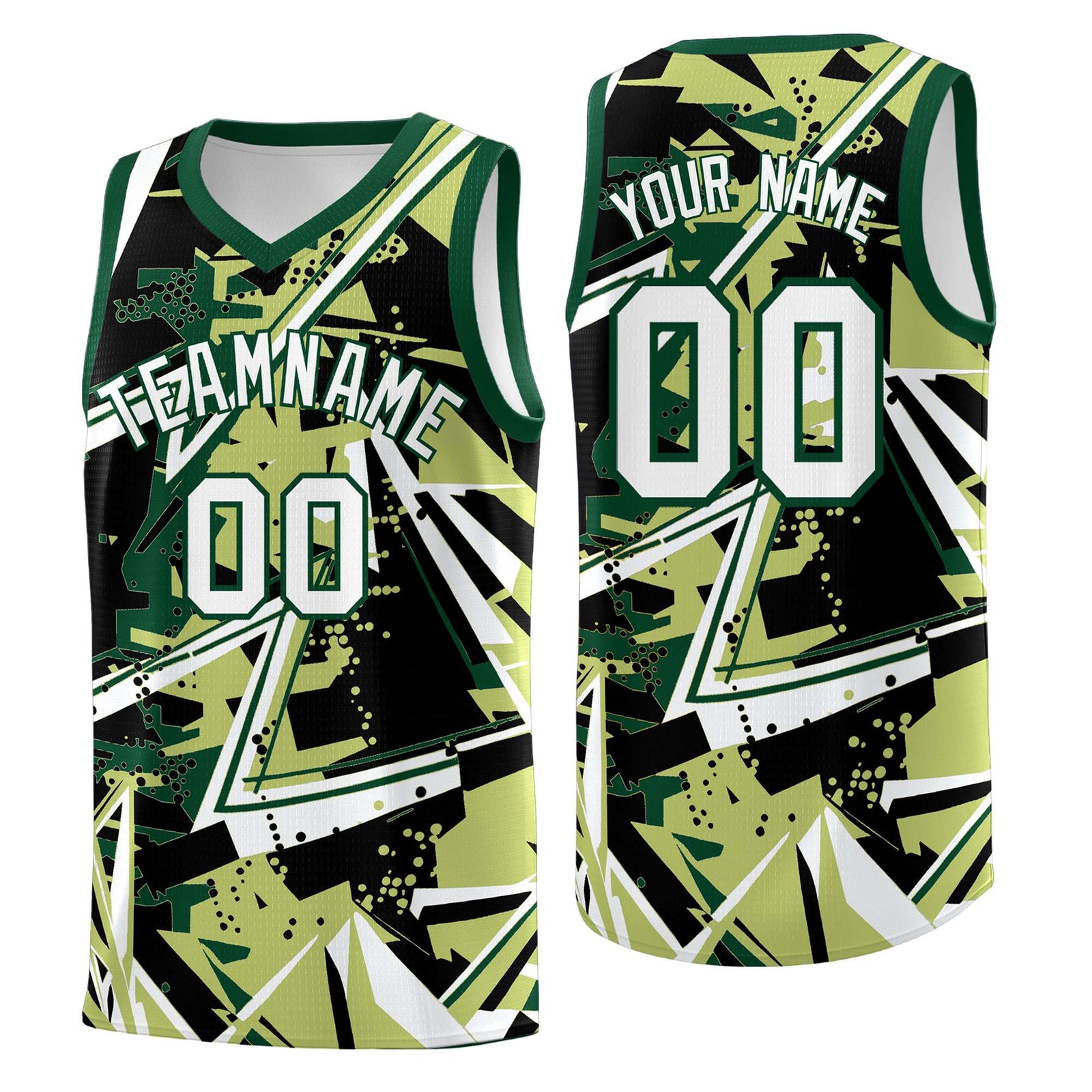 Custom Youth Basketball Jerseys Champagne Kelly Green Abstract Graffiti Urban Style Personalized Uniform