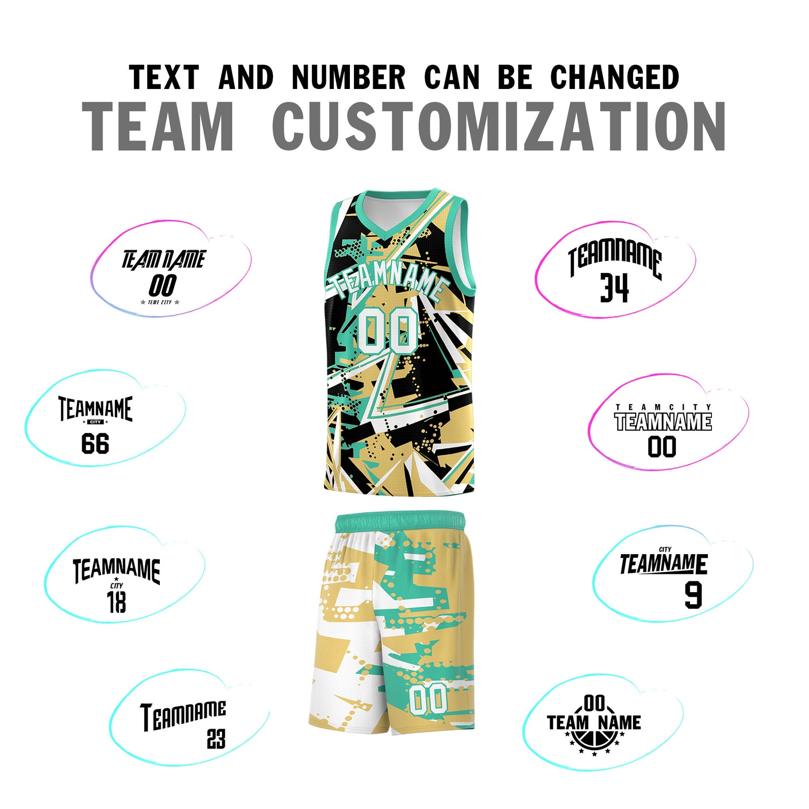 Custom Youth Basketball Jerseys Old Gold Bright Green Abstract Graffiti Personalized Street Style Uniform