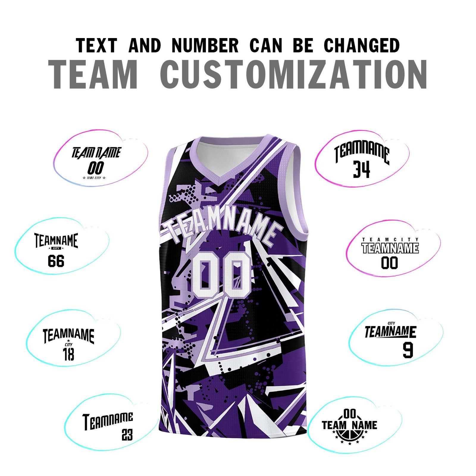 Custom Youth Basketball Jerseys Purple Light Purple Abstract Graffiti Urban Style Personalized Uniform