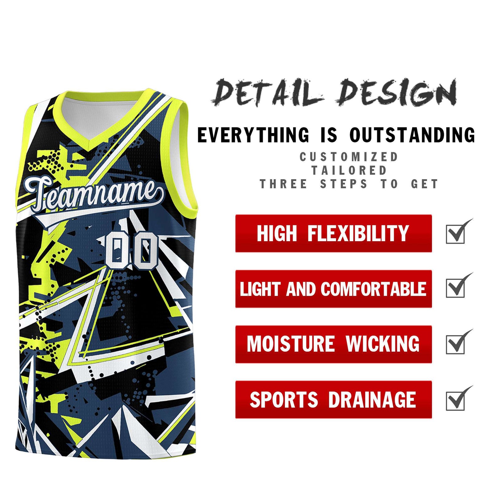 Custom Youth Basketball Jerseys Midnight Blue Fluorescent Green Abstract Graffiti Urban Style Personalized Uniform