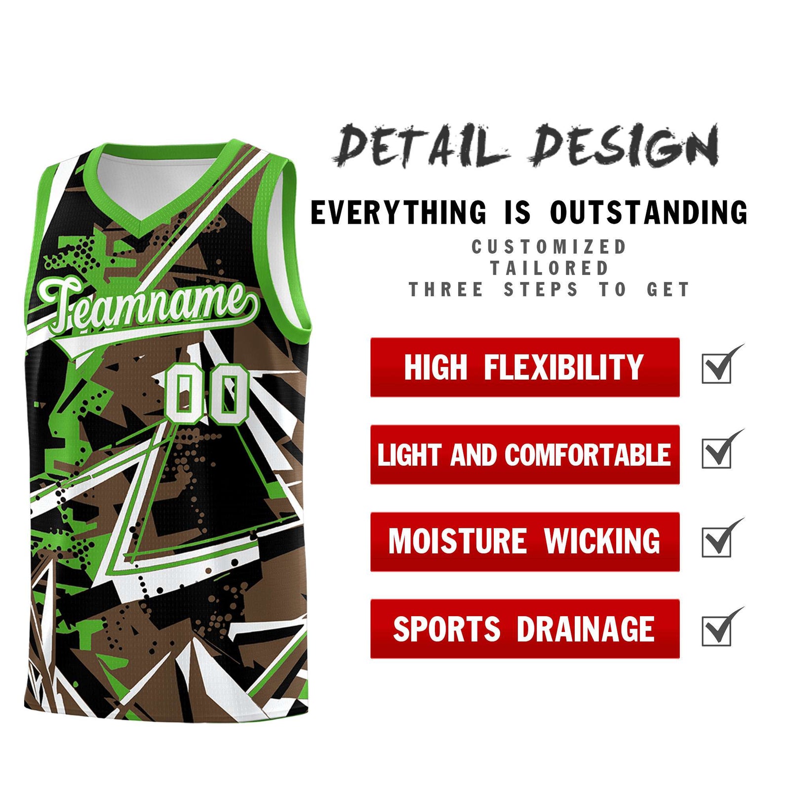 Custom Youth Basketball Jerseys Light Brown Light Green Abstract Graffiti Personalized Street Style Uniform