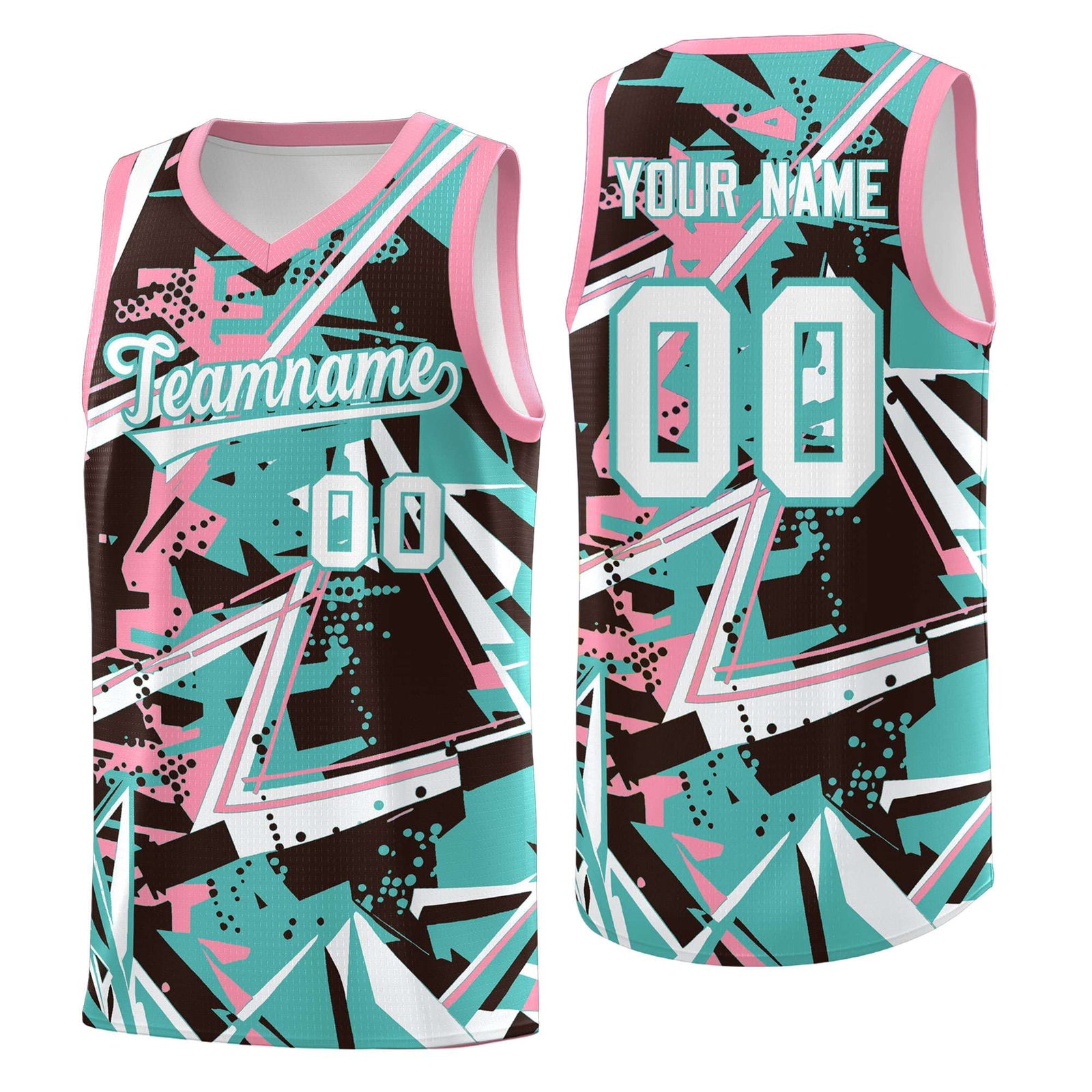Custom Youth Basketball Jerseys Teal Pink Abstract Graffiti Urban Style Personalized Uniform