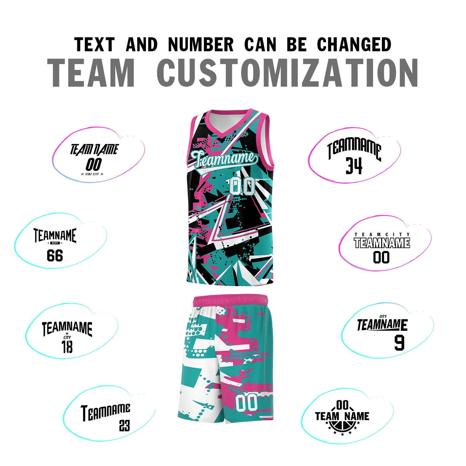 Custom Youth Basketball Jerseys Aqua Rose Red Abstract Graffiti Urban Style Personalized Uniform
