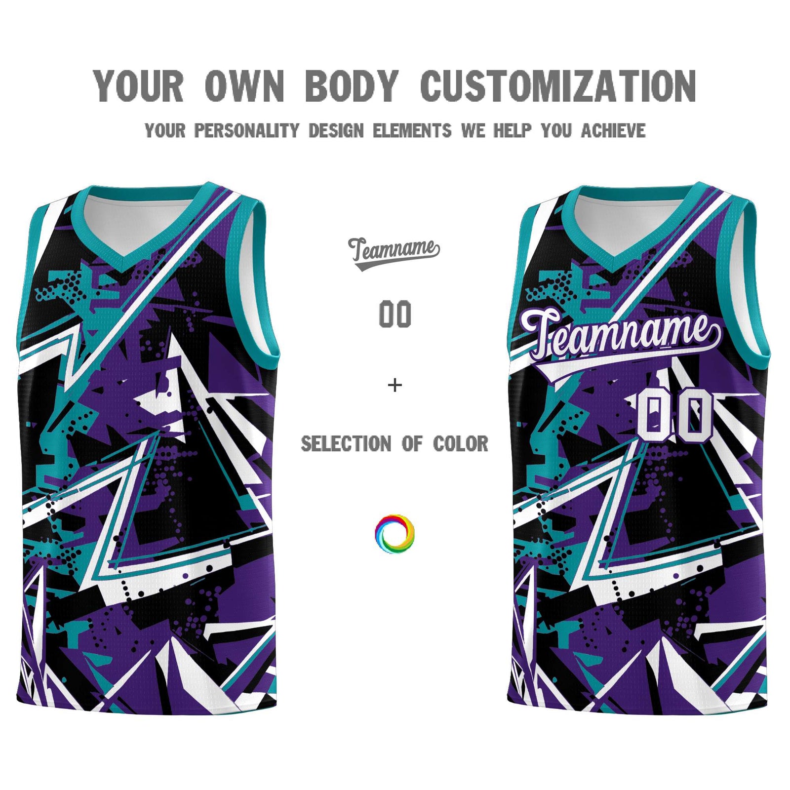 Custom Youth Basketball Jerseys Purple Teal Abstract Graffiti Urban Style Personalized Uniform