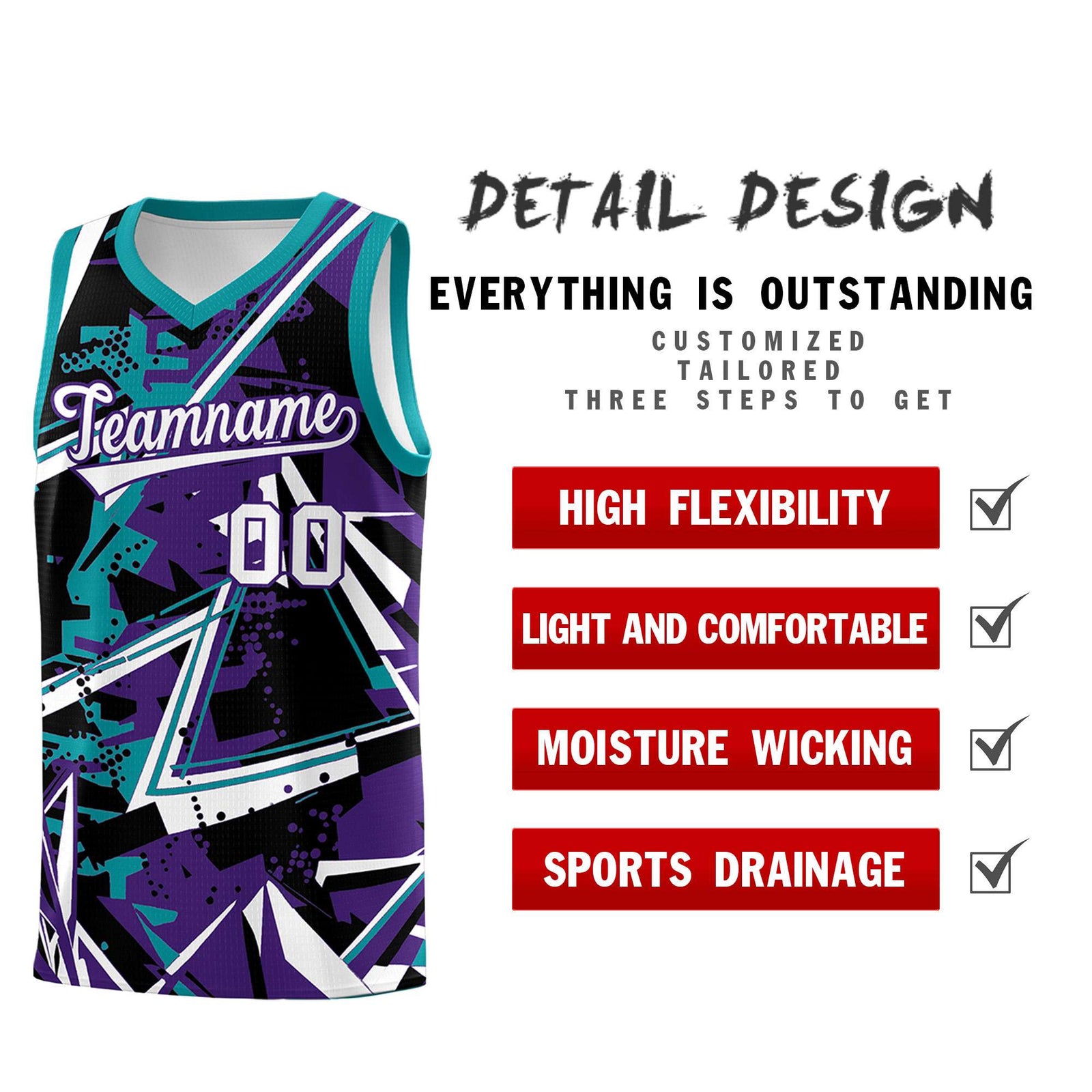 Custom Youth Basketball Jerseys Purple Teal Abstract Graffiti Urban Style Personalized Uniform