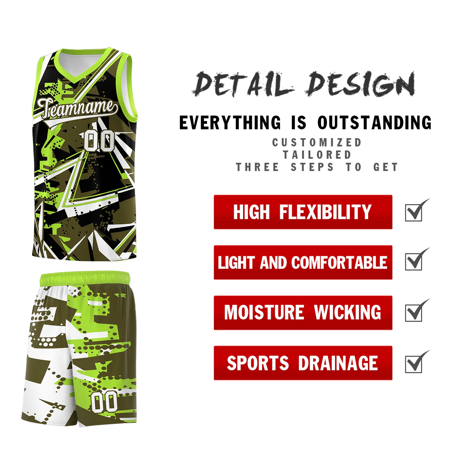 Custom Youth Basketball Jerseys Olive Neon Green Abstract Graffiti Personalized Street Style Uniform